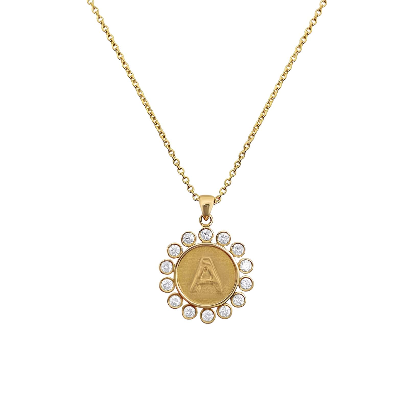 Diamond Bezel Initial Medallion Necklace