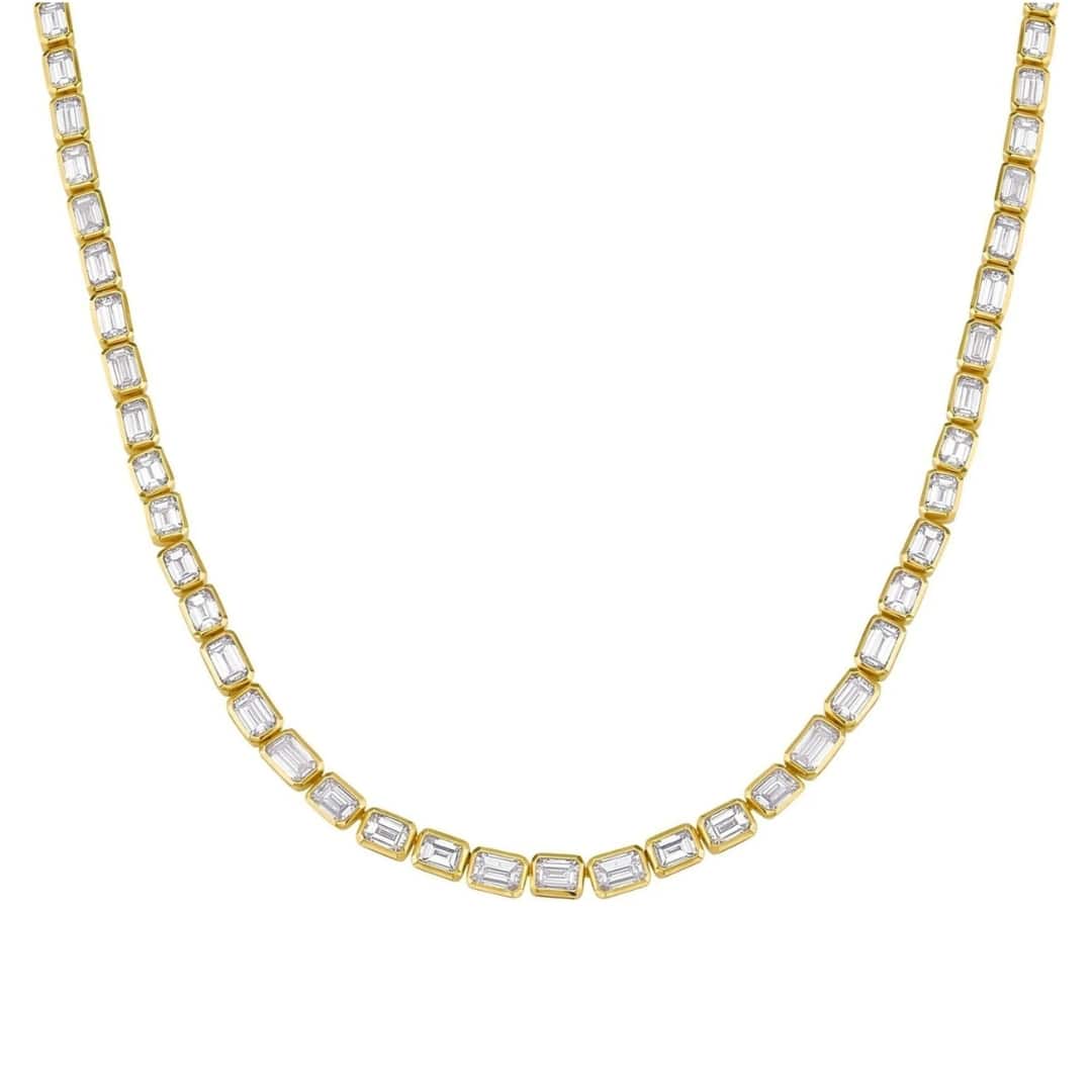 East West Emerald Cut Diamond Tennis Necklace