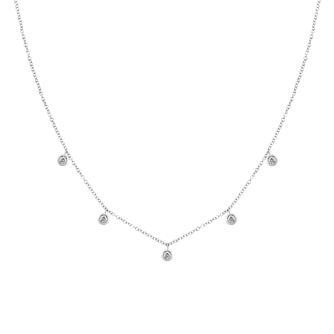 5 Stone Bezel Diamond Drop Necklace