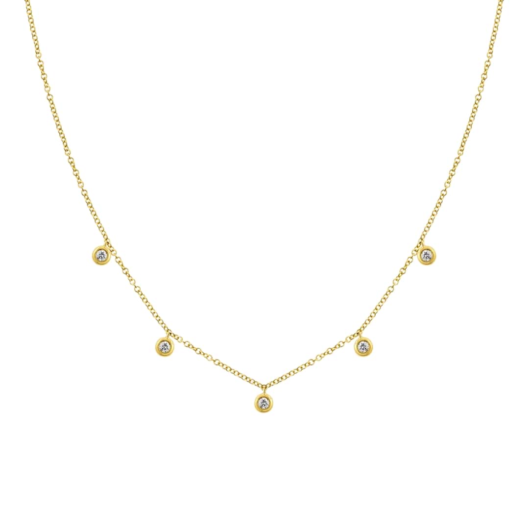 5 Stone Bezel Diamond Drop Necklace