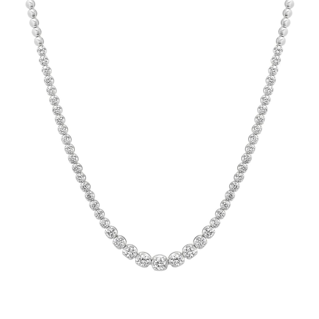 Halfway Graduated Diamond and Bead Tennis Necklace