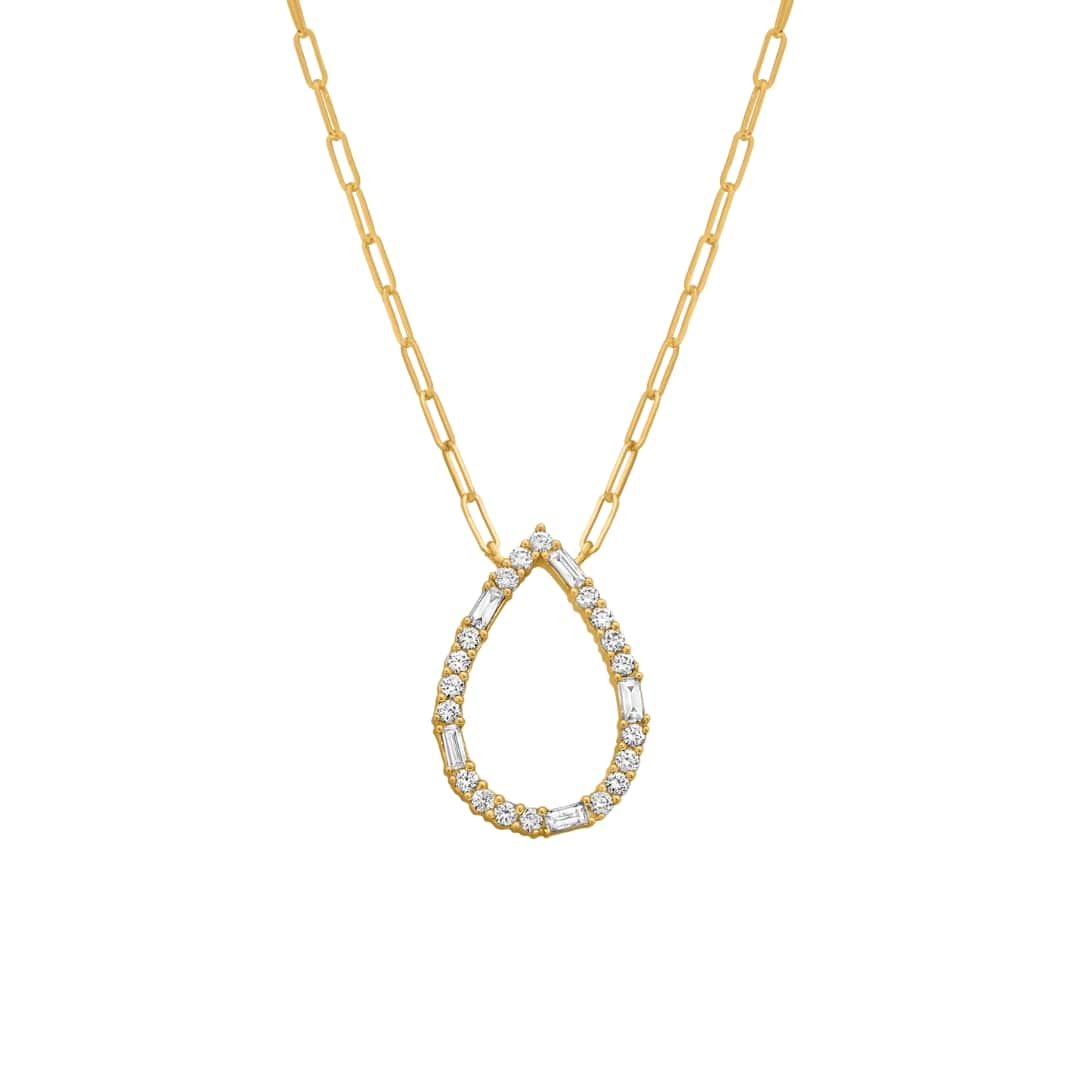 Baguette and Round Diamond Teardrop Necklace