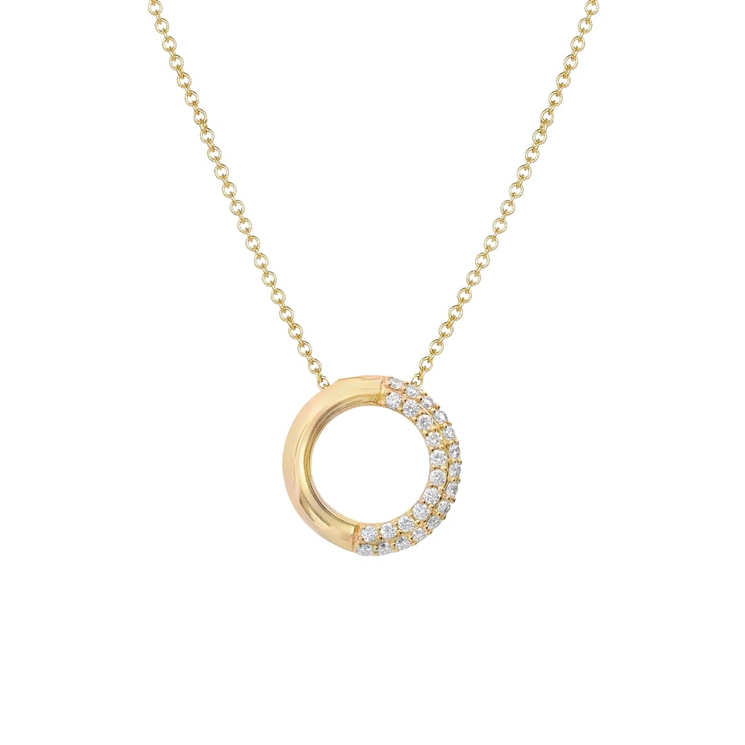 Half Pave Diamond Donut Necklace