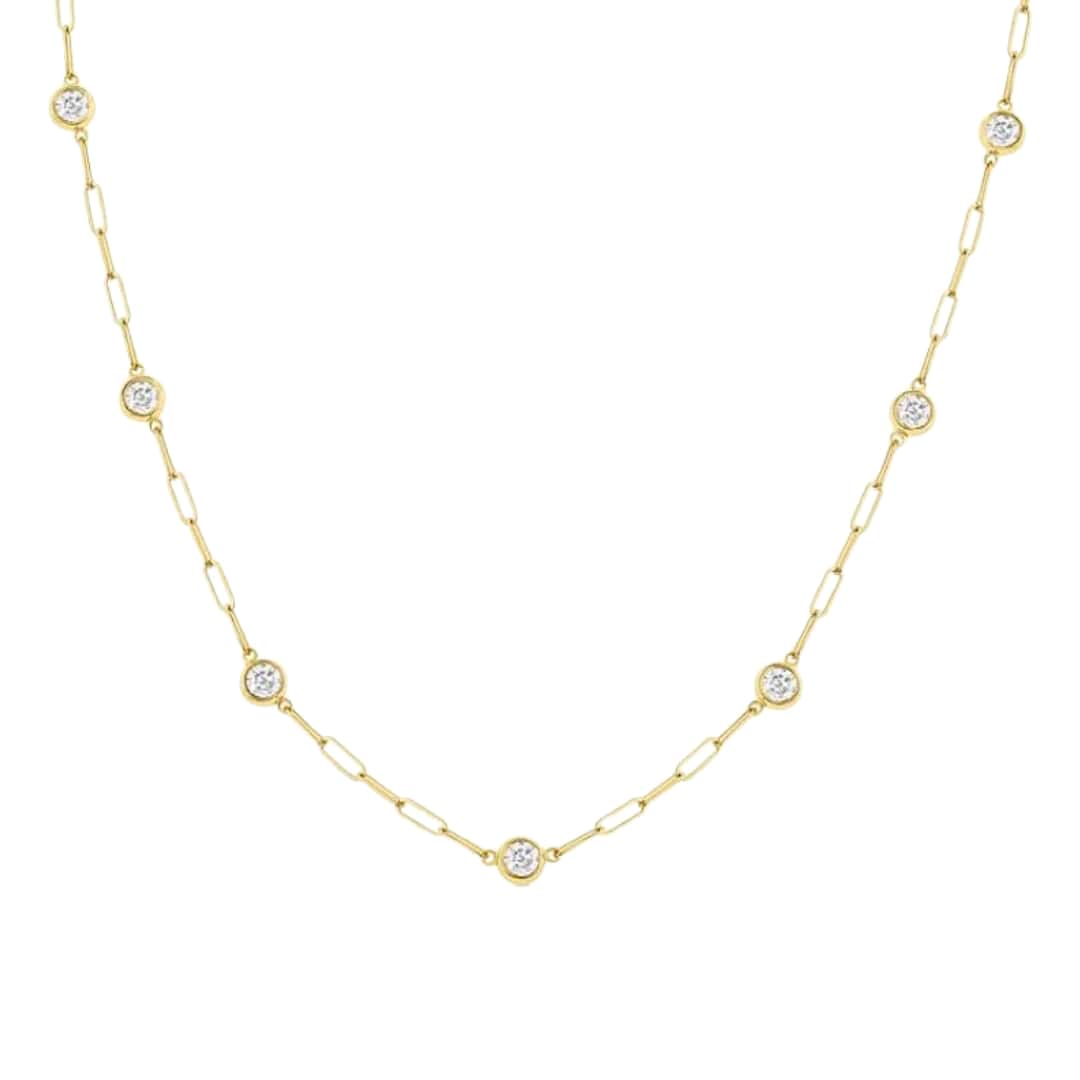 Bezel Diamond Paperclip Necklace