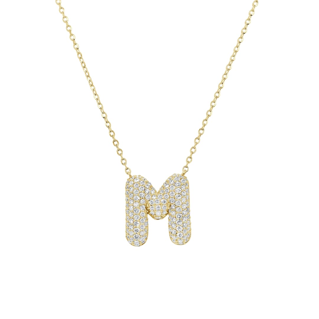 Puffy Pave Diamond Initial Necklace