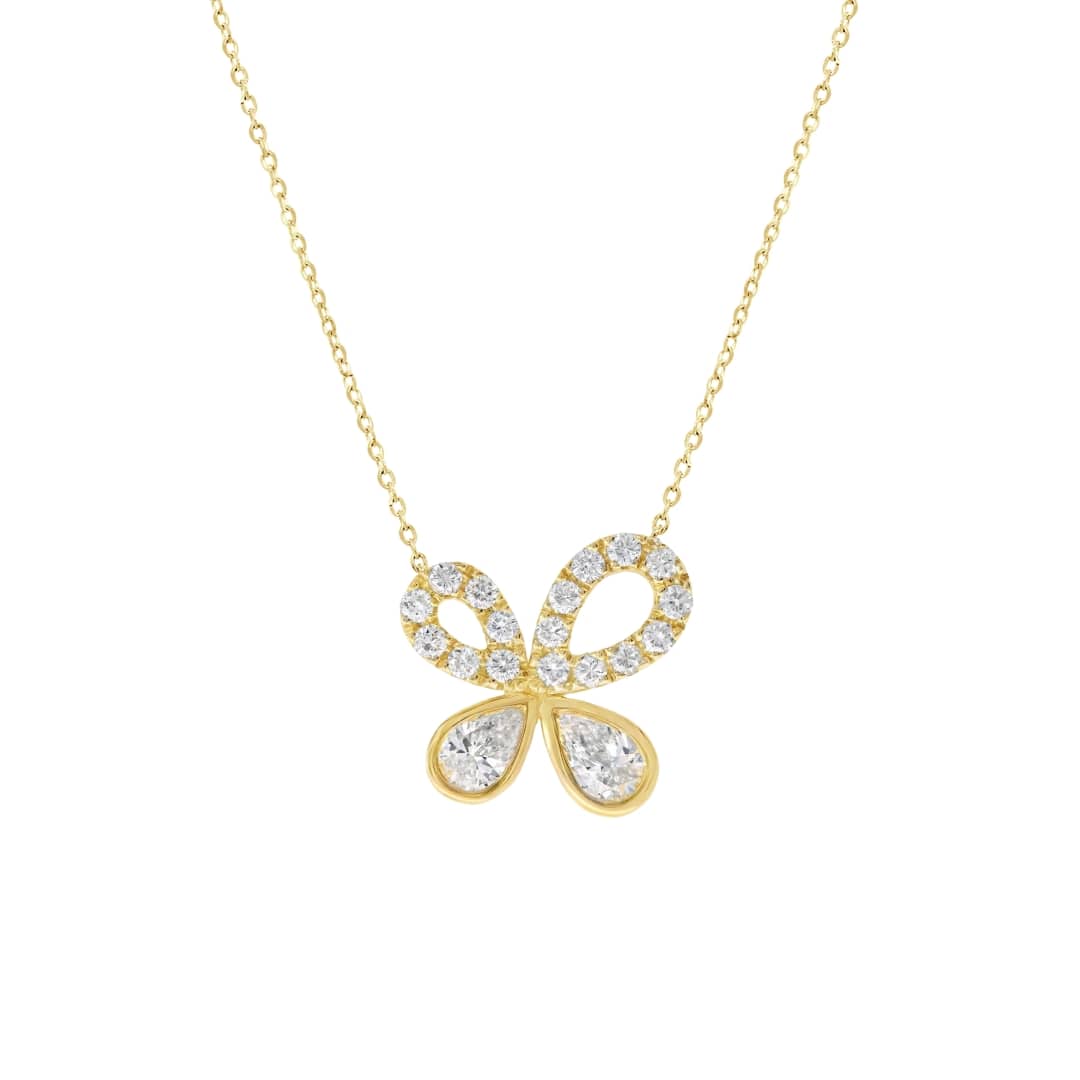 Pear and Round Diamond Butterfly Necklace