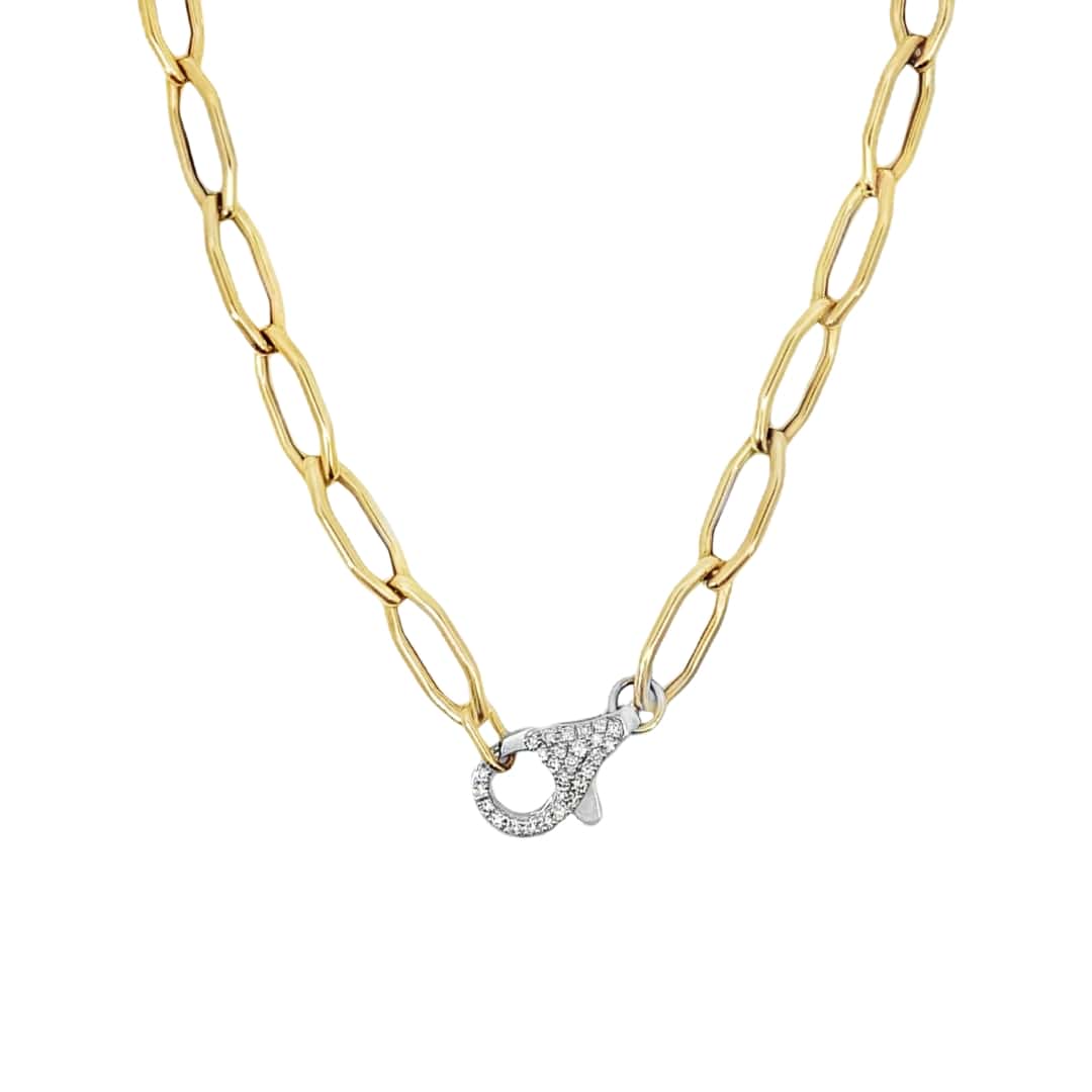 Pave Diamond Clasp Hexagon Link Chain Necklace