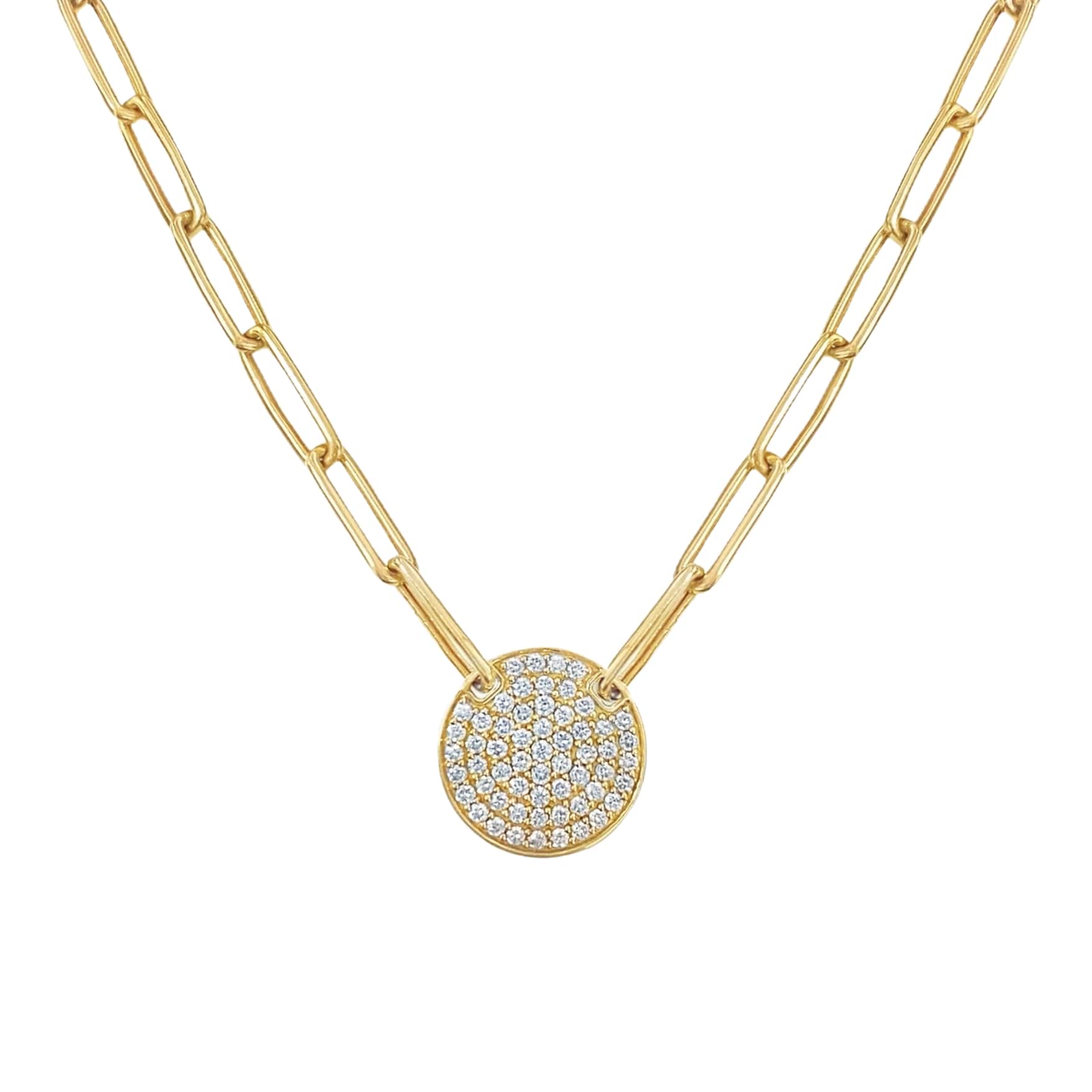 Pave Diamond Disc Paperclip Necklace