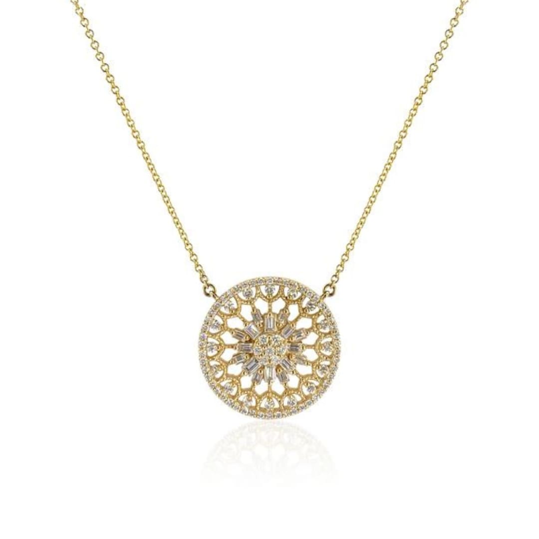 Baguette and Round Diamond Medallion Necklace