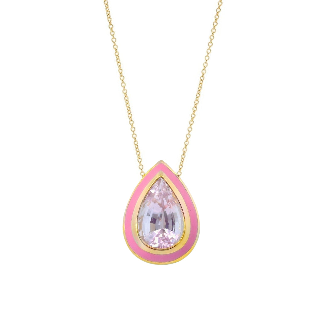 Jumbo Kunzite and Enamel Pendant Necklace