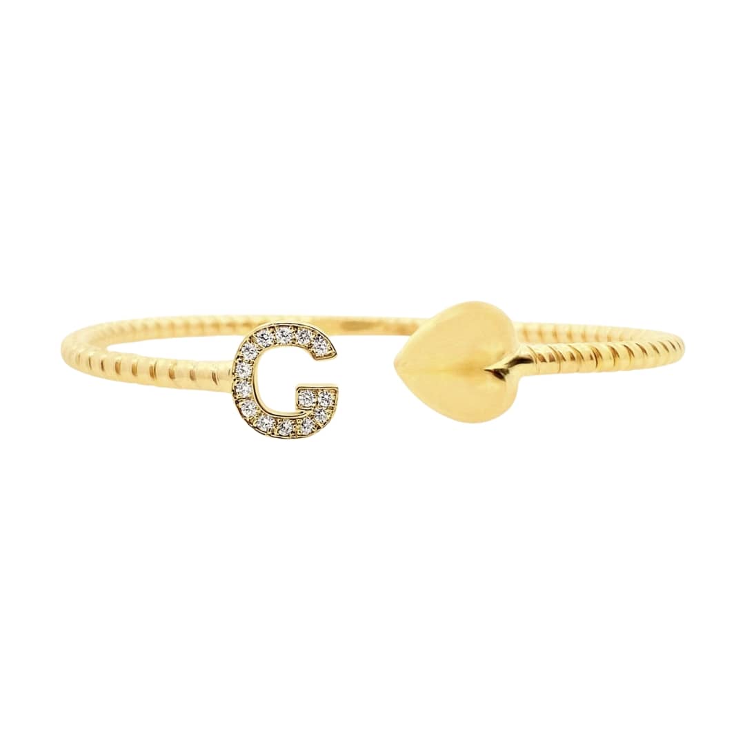 Diamond Initial and Heart Bangle