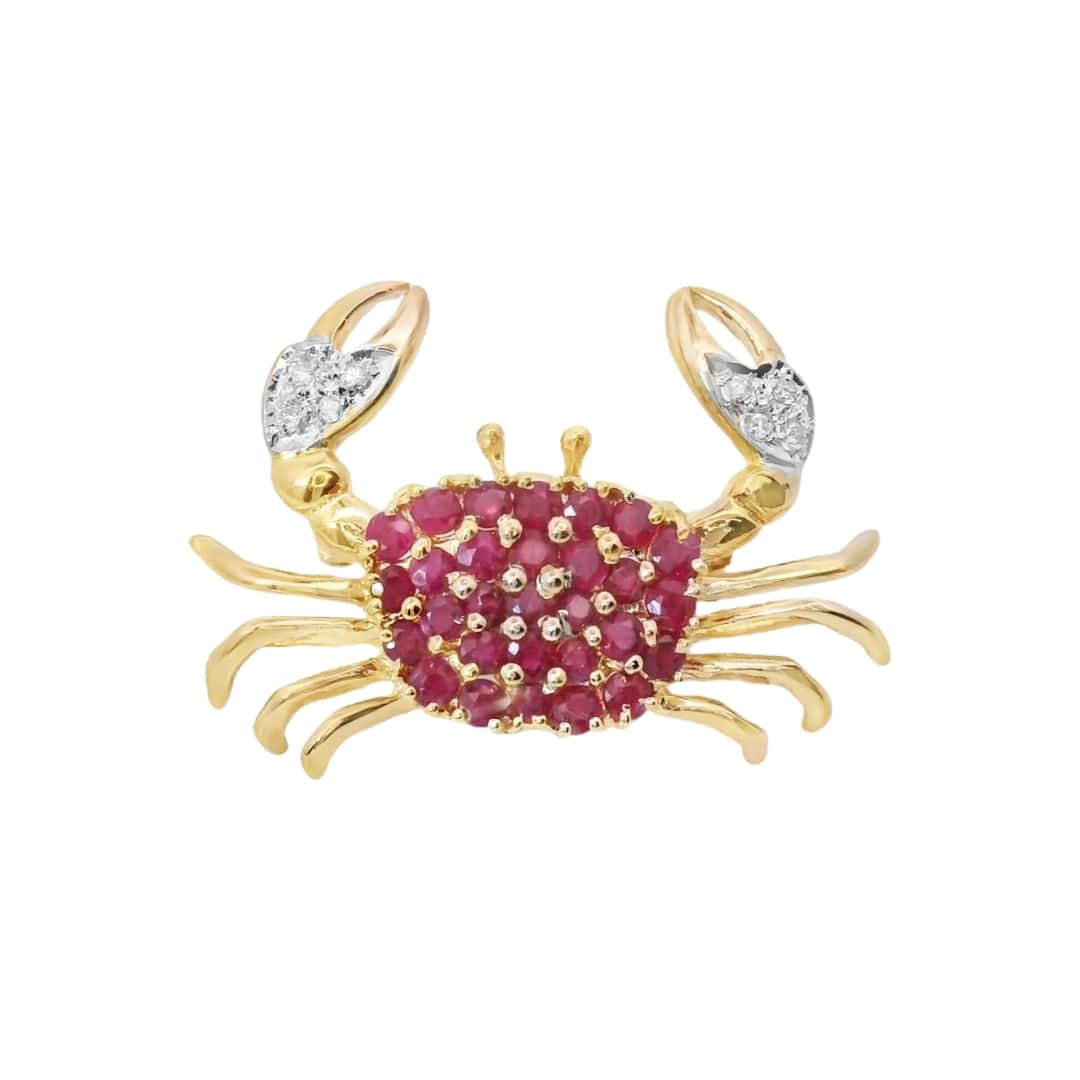 Ruby and Diamond Crab Brooch Pin