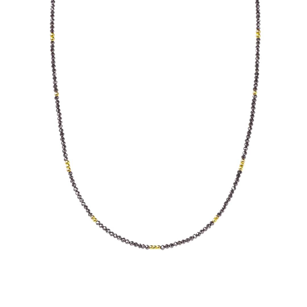 Black Diamond and Gold Beaded Tennis Necklace