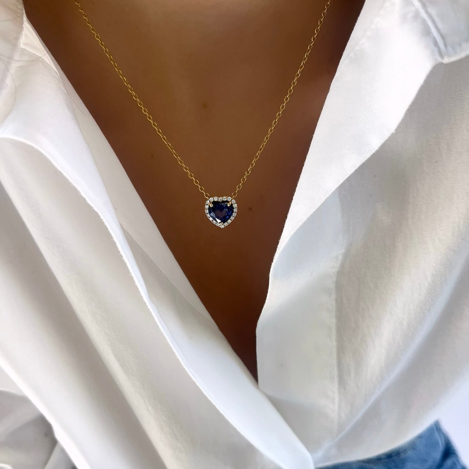 Sapphire and Diamond Heart Necklace