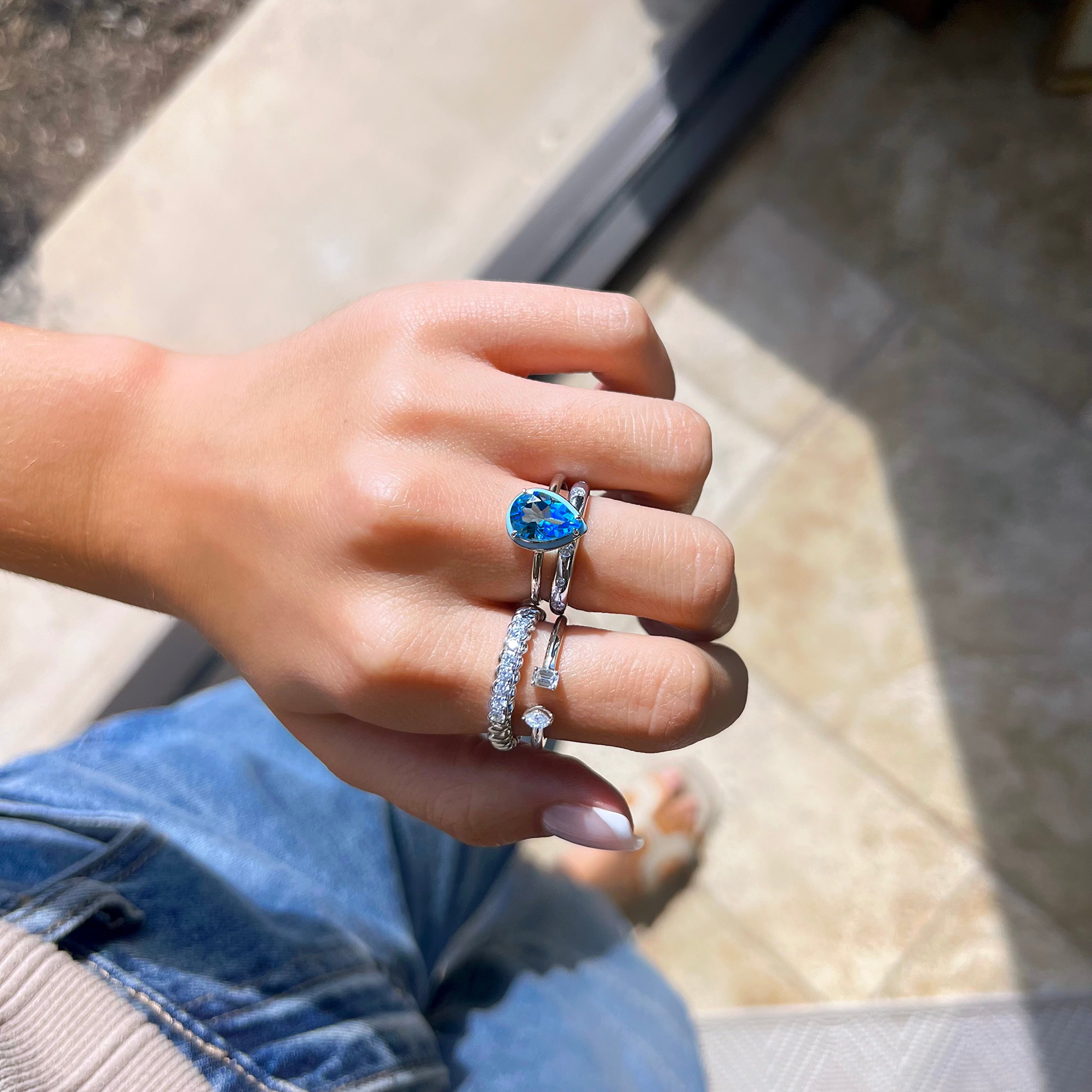 Pear Shape Blue Topaz and Enamel Ring