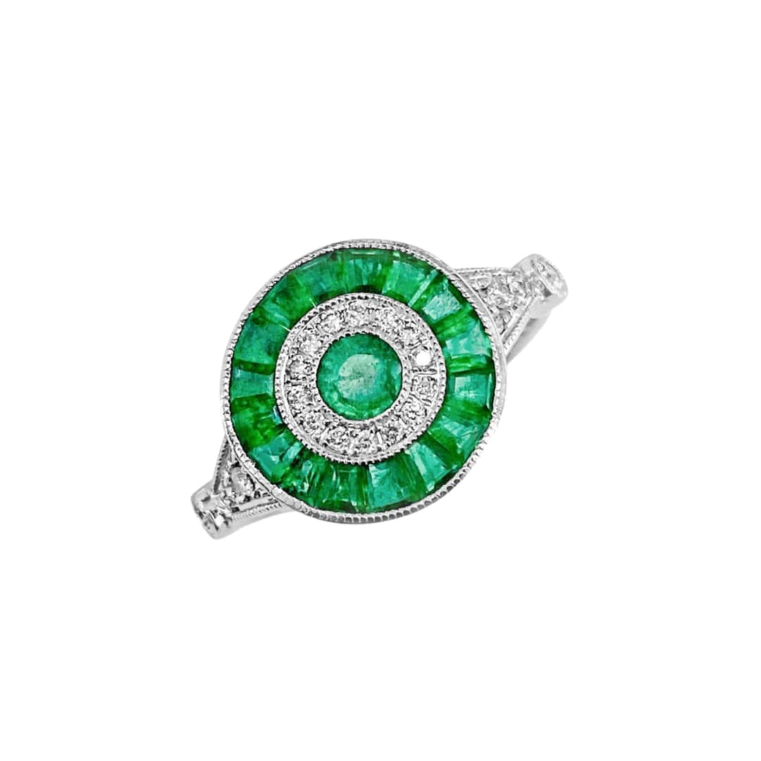 Emerald and Diamond Circle Ring