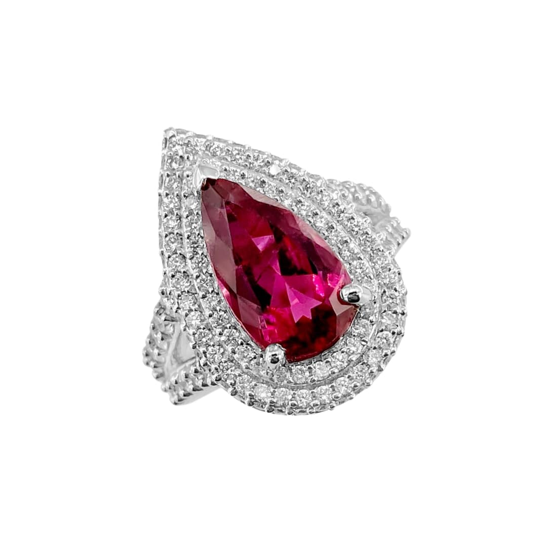 Pear Shape Rubelite and Diamond Ring