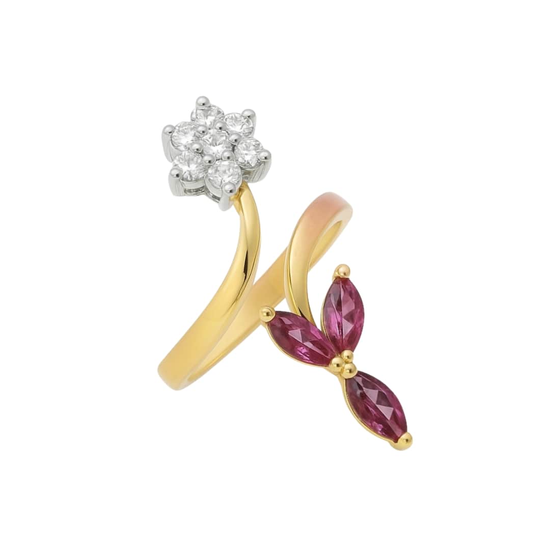 Ruby and Diamond Floral Bypass Ring
