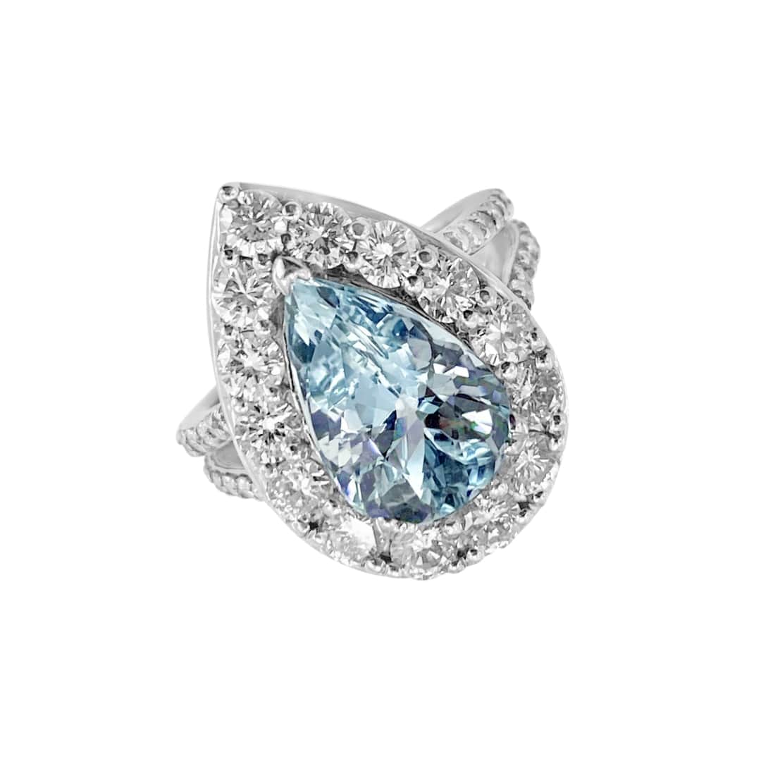 Pear Shape Aquamarine and Diamond Ring