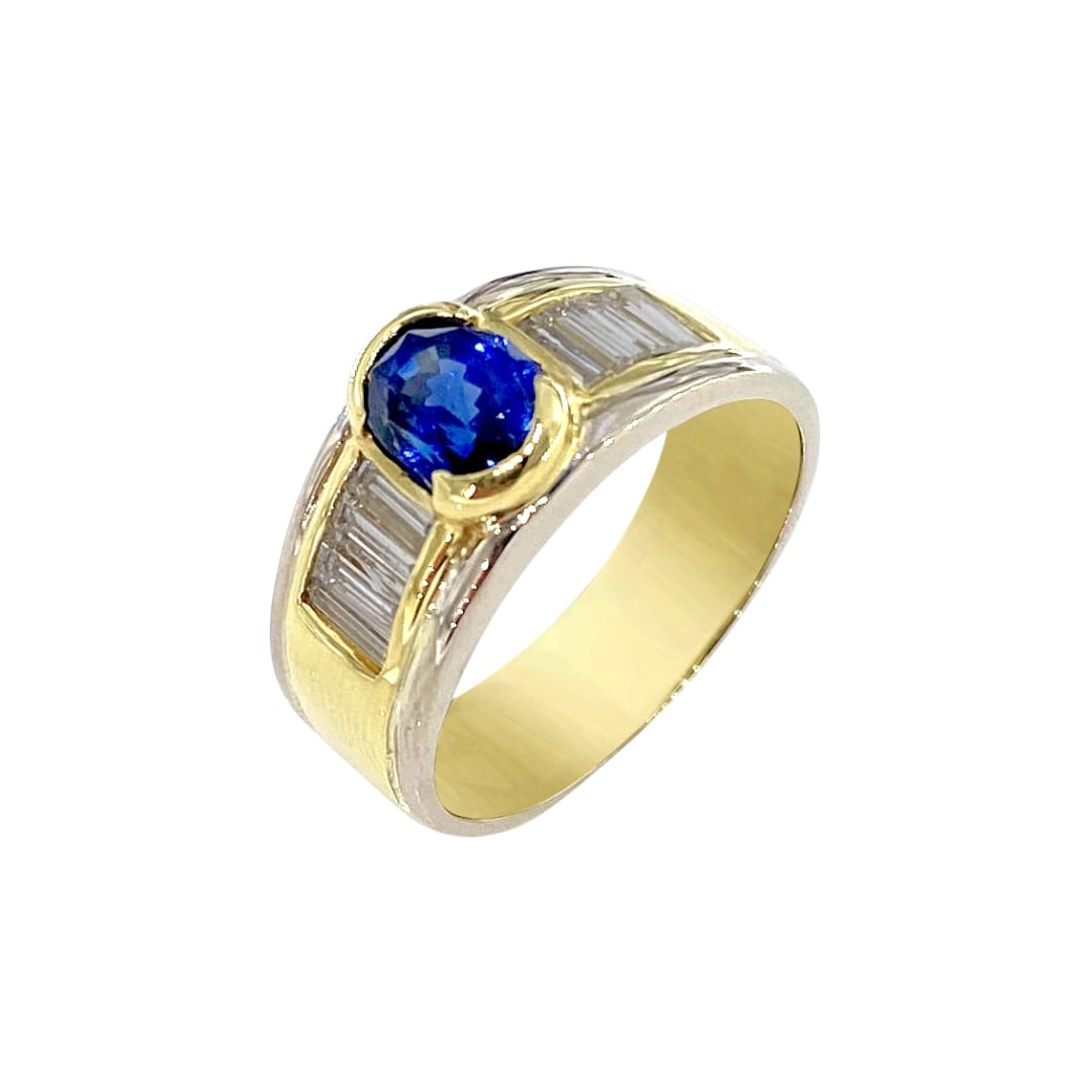 Sapphire and Baguette Diamond Ring