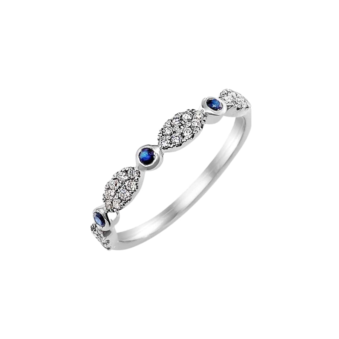 Bezel Set Sapphire and Pave Diamond Band