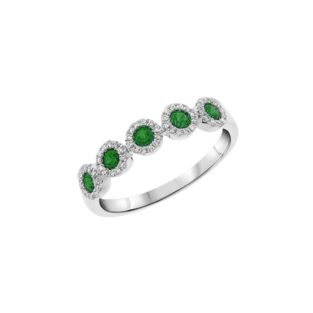 Emerald and Diamond Halo Ring