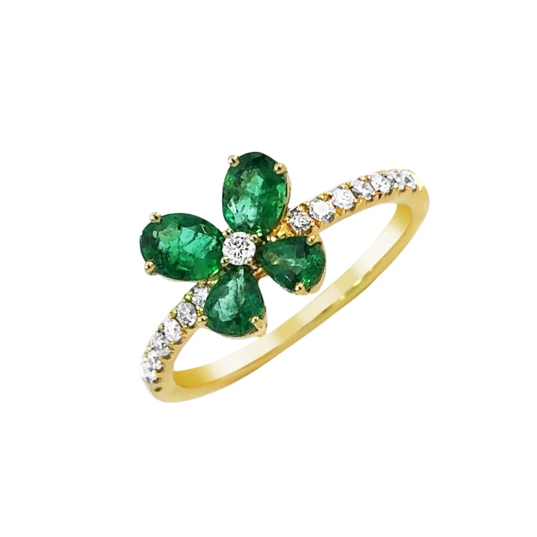 Emerald and Diamond Flower Ring