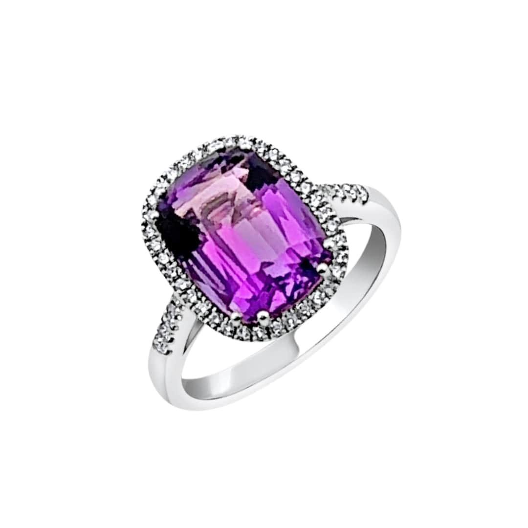 Cushion Cut Amethyst and Diamond Ring