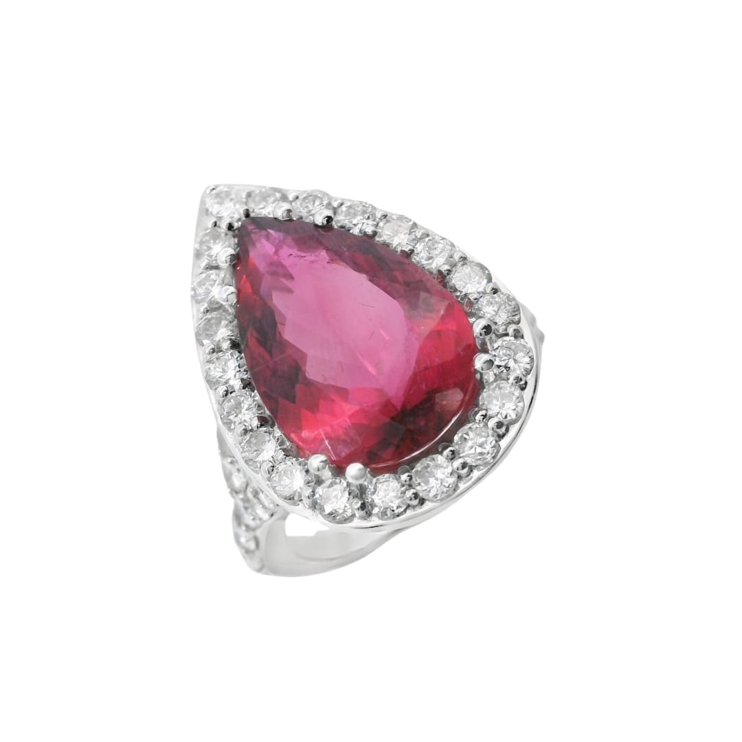 Pear Shape Pink Tourmaline and Diamond Ring