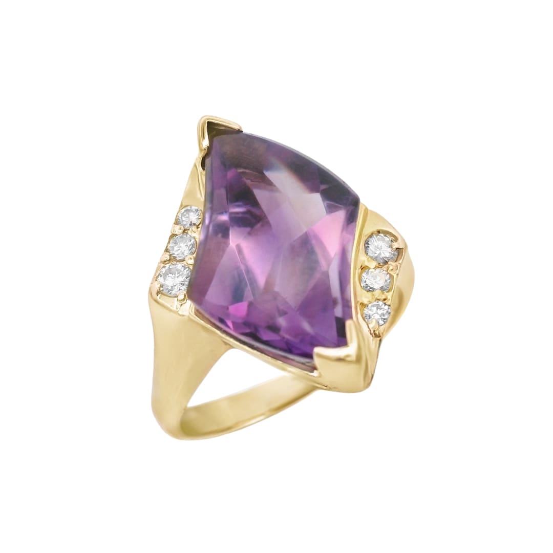 Fancy Cut Amethyst and Diamond Statement Ring