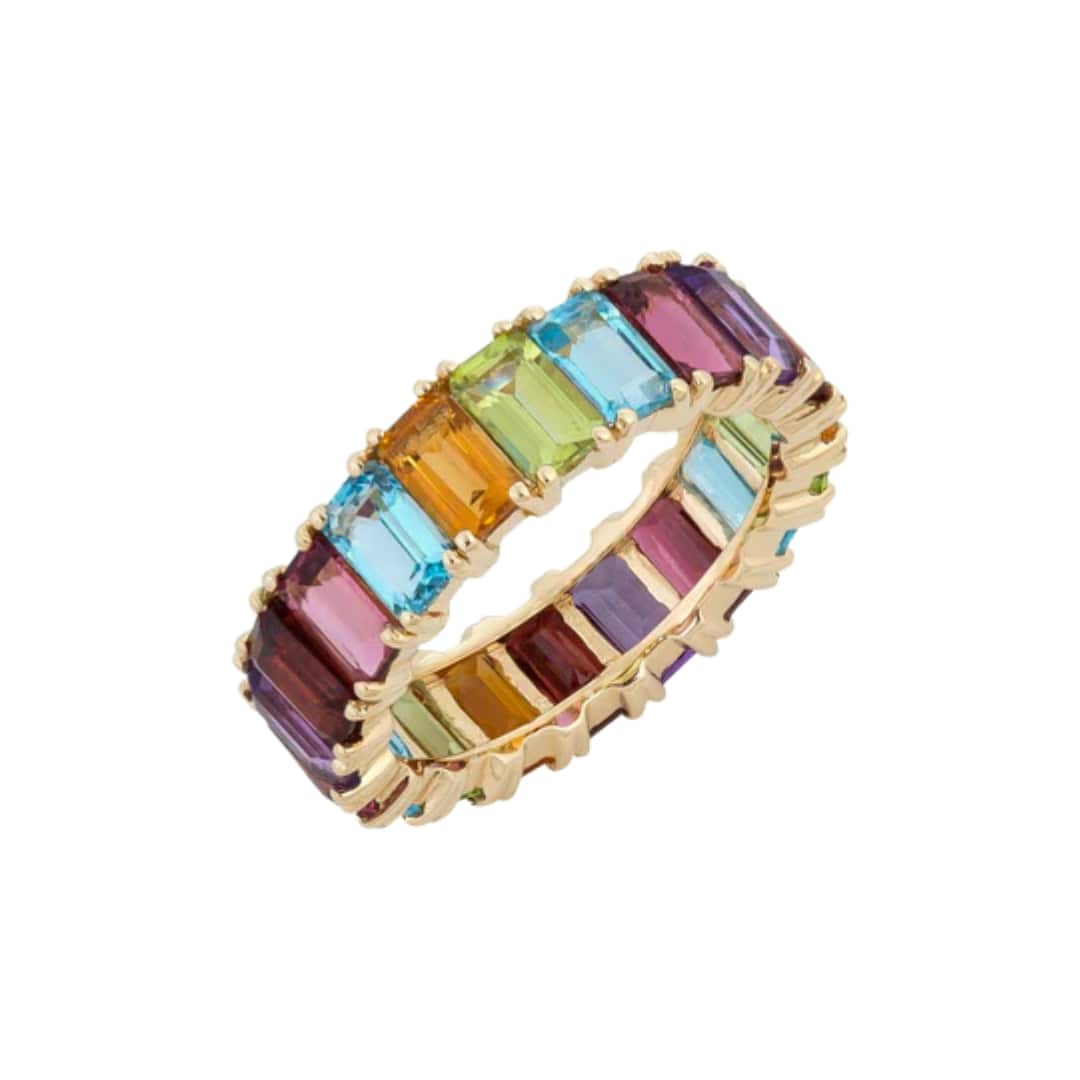 Multicolor Emerald Cut Gemstone Eternity Band
