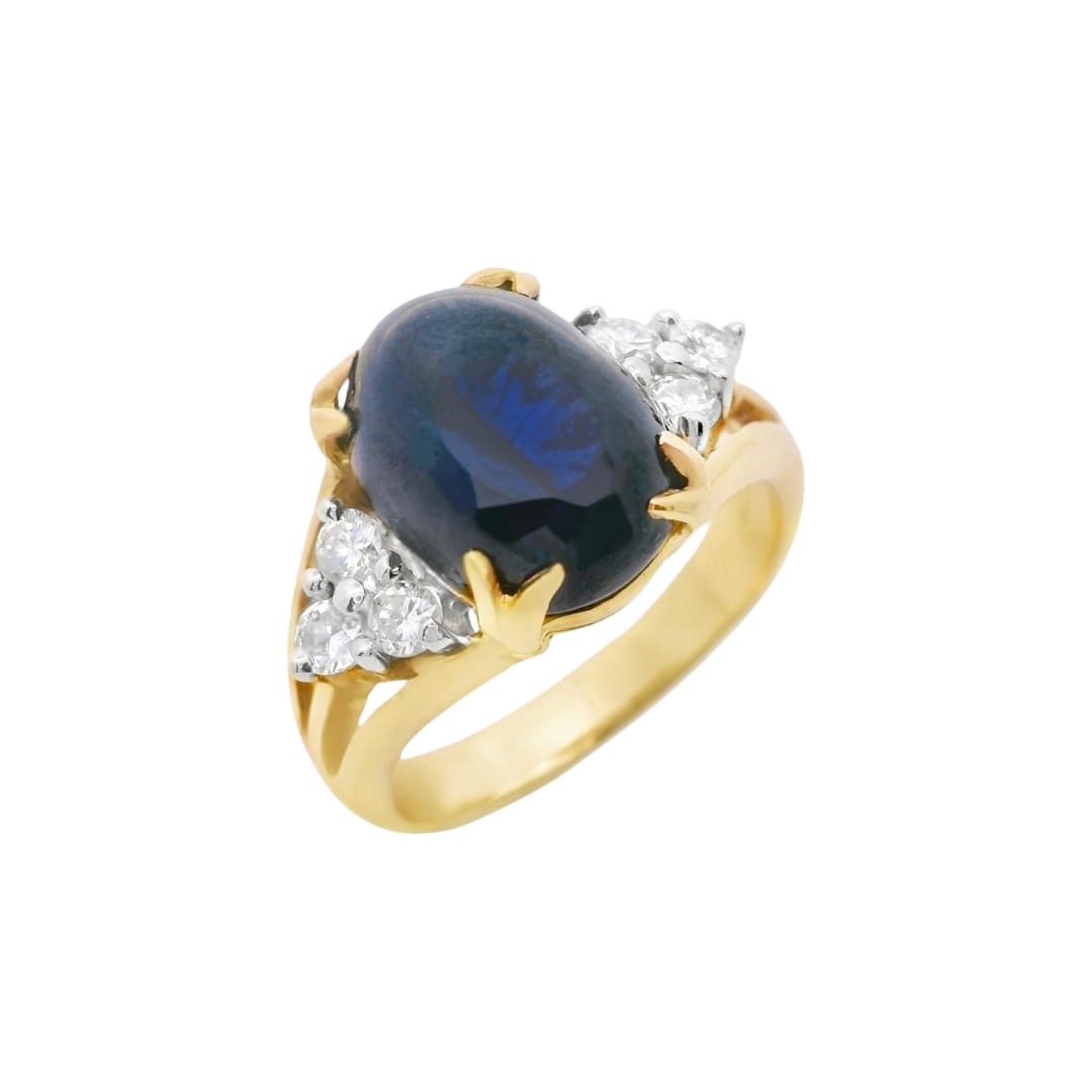Vintage Cabochon Sapphire and Diamond Ring
