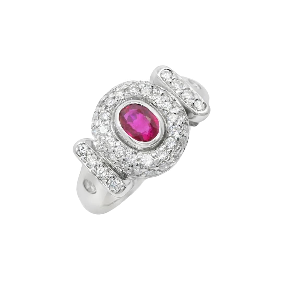 Oval Ruby and Pave Diamond Ring