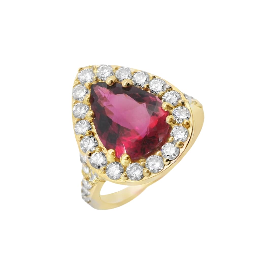 Pear Shape Pink Tourmaline and Diamond Ring