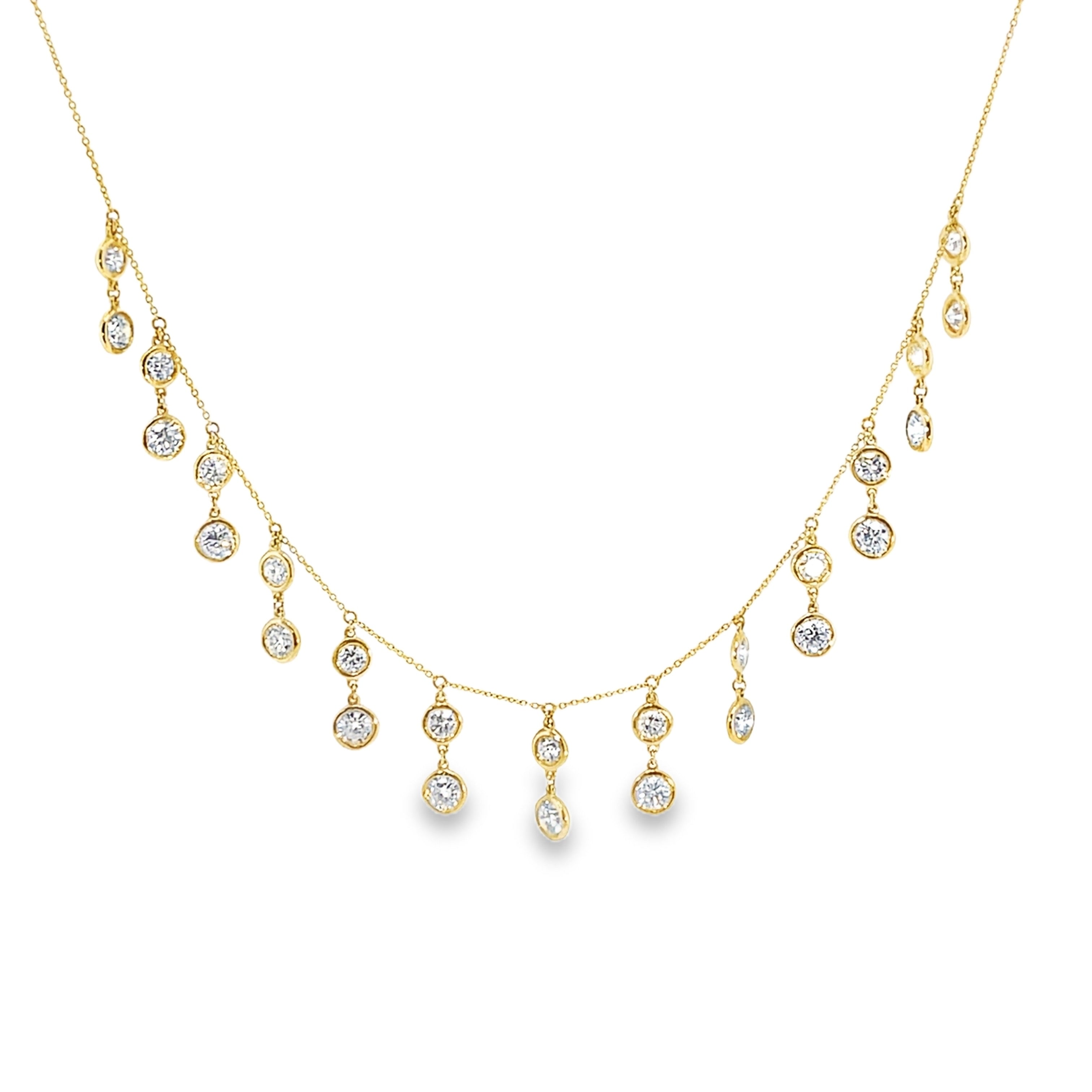 Yellow Gold Bezel-Set Diamond Drop Fringe Necklace
