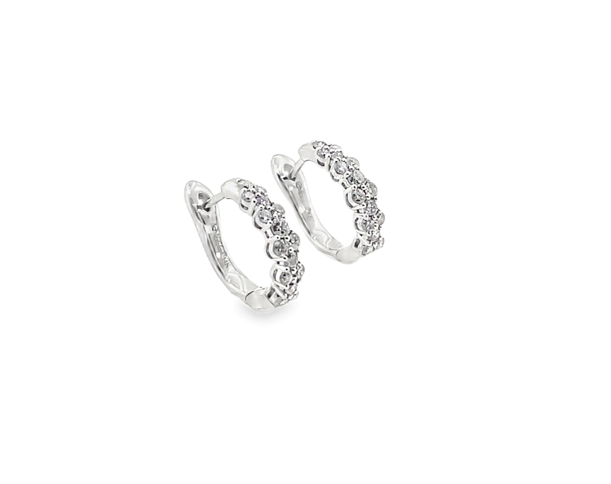 White Gold Diamond Huggie Hoop Earrings