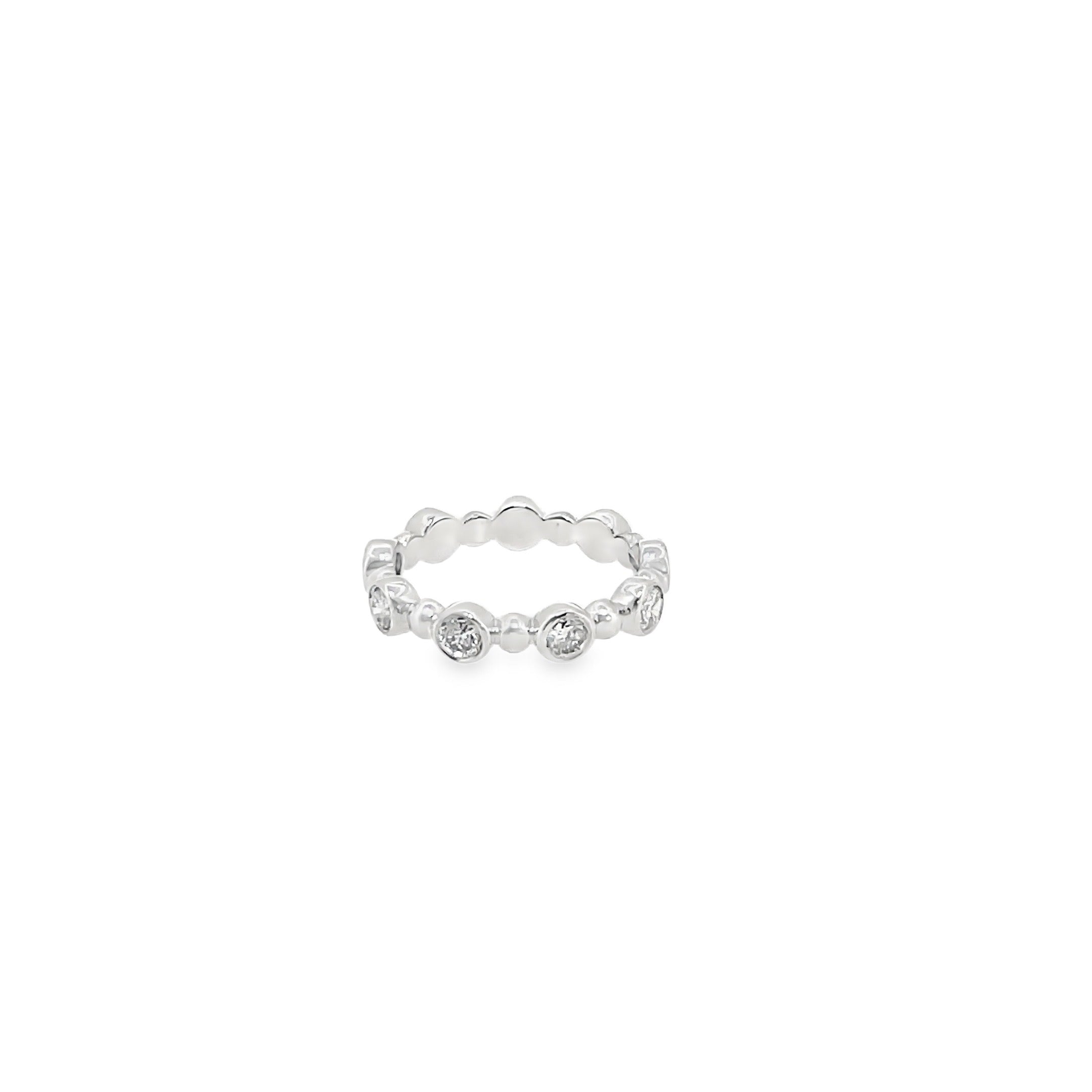 White Gold Bezel Set Diamond and Bead Eternity Ring
