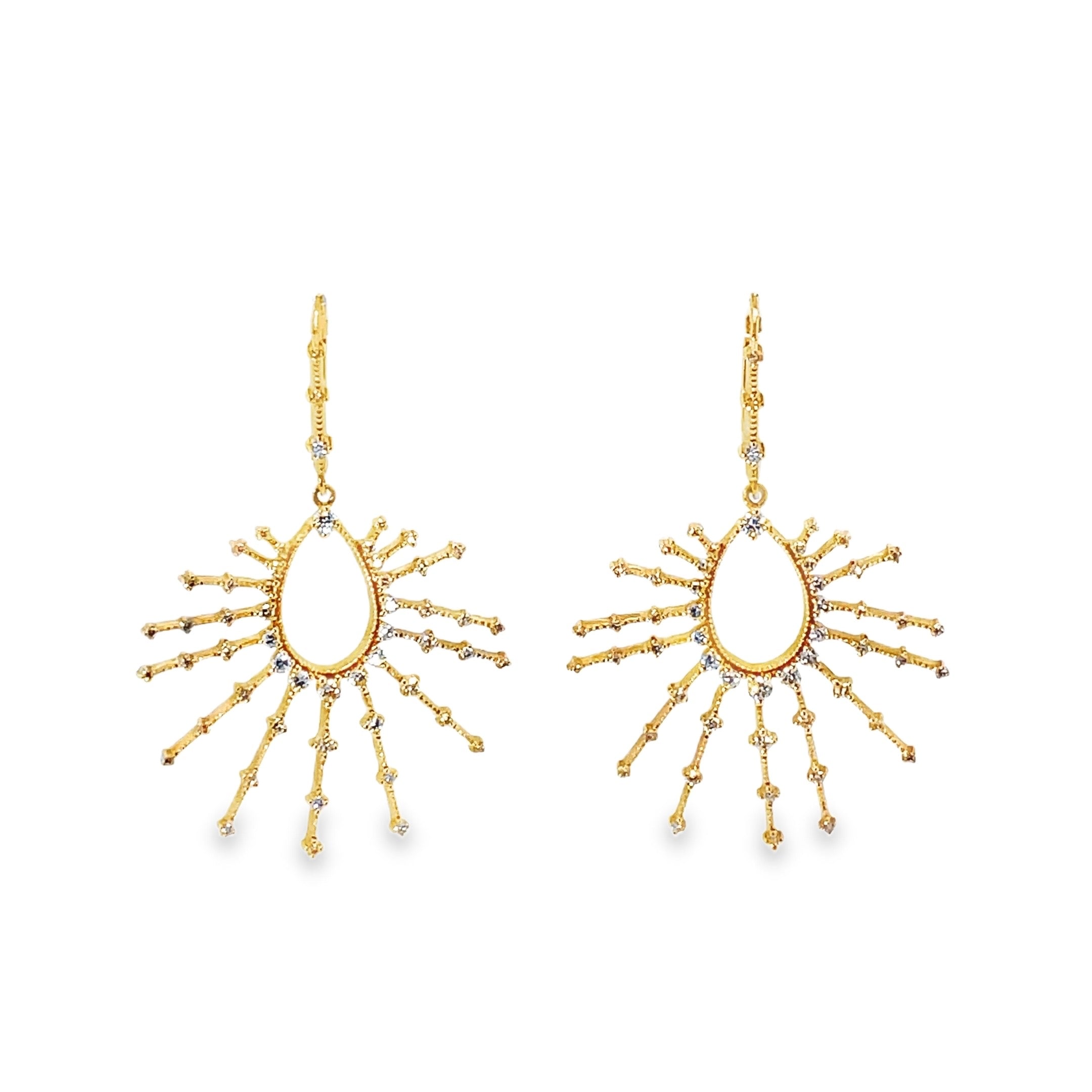 Diamond Sunburst Dangle Earrings in Yellow Gold