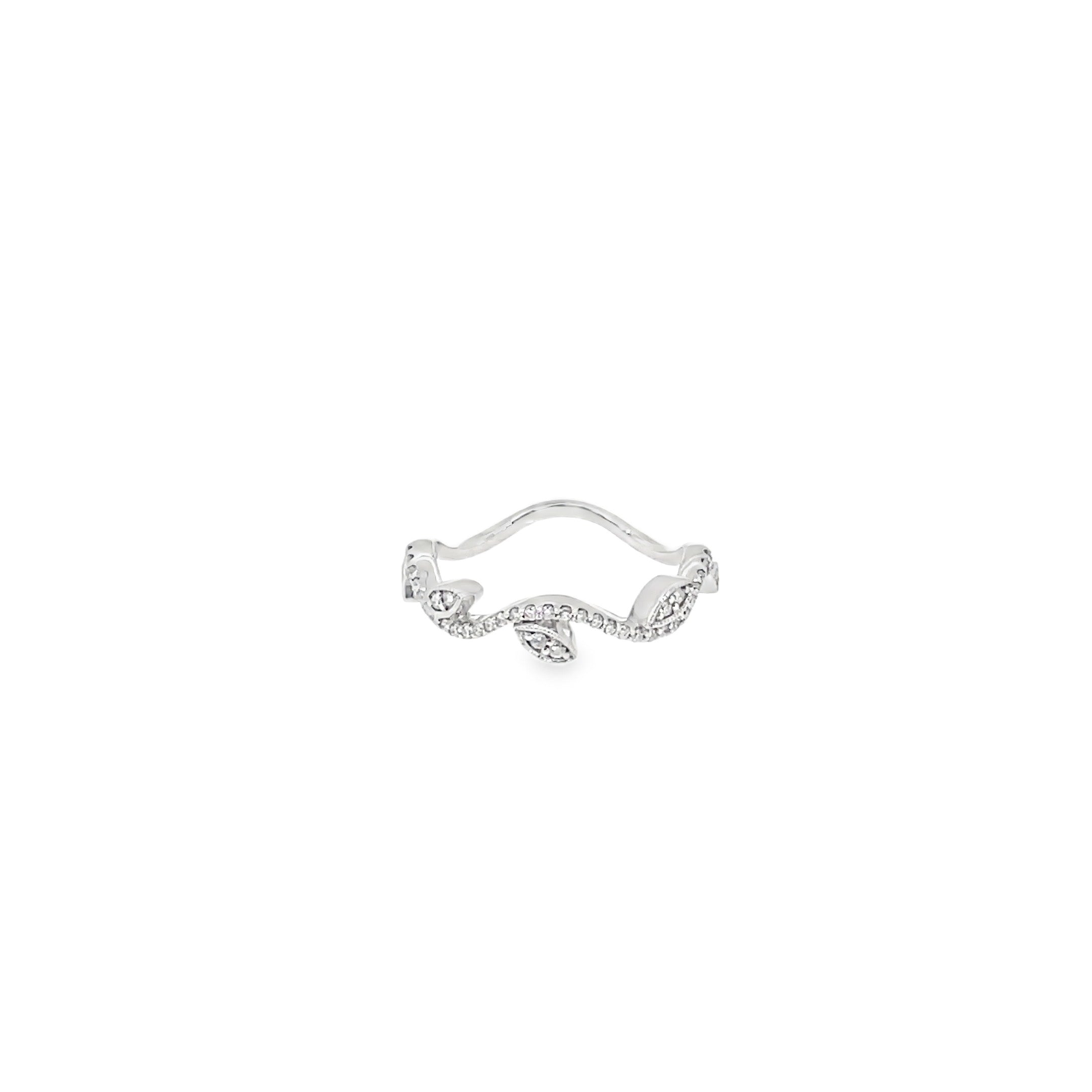 Diamond Curved Floral Band Ring in White Gold