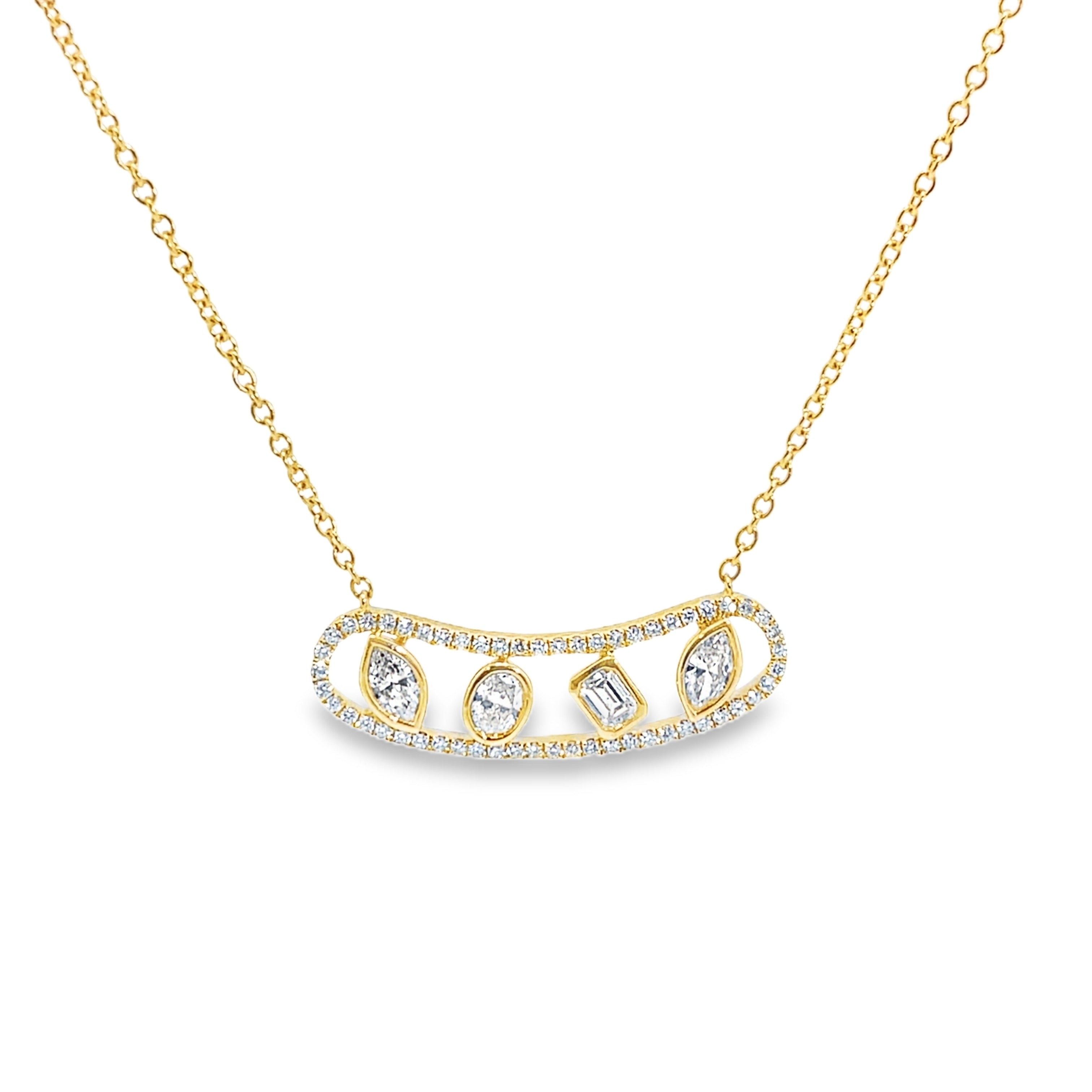 Multi-Shape Diamond Open Bar Necklace in Yellow Gold