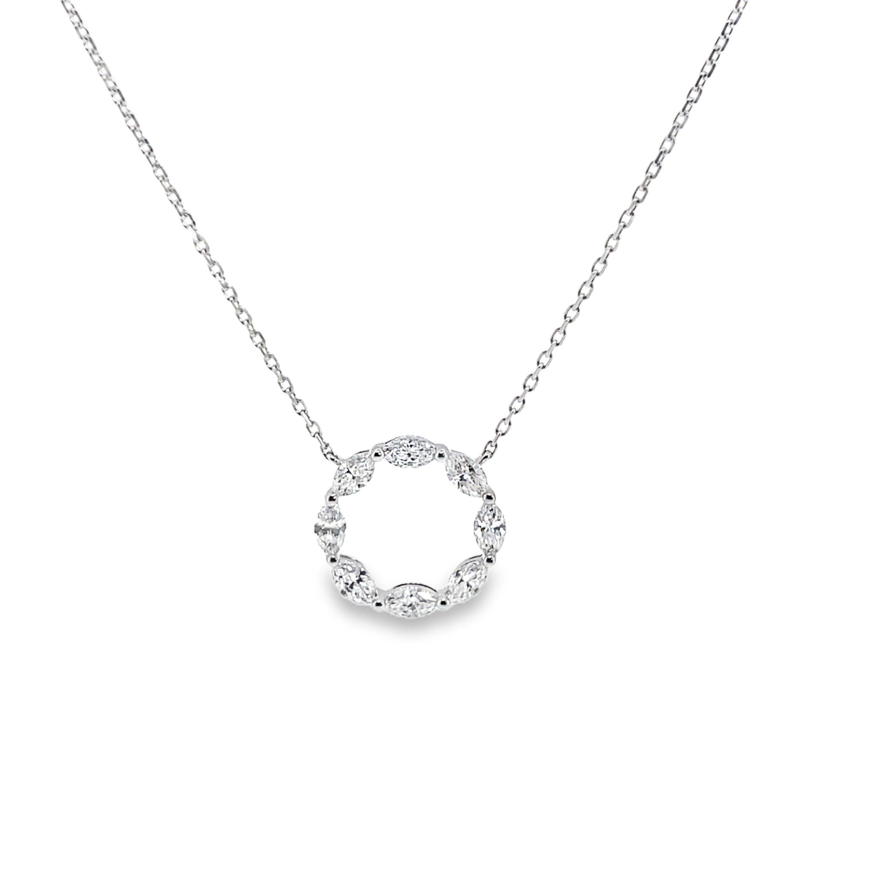White Gold Marquise Diamond Open Circle Necklace