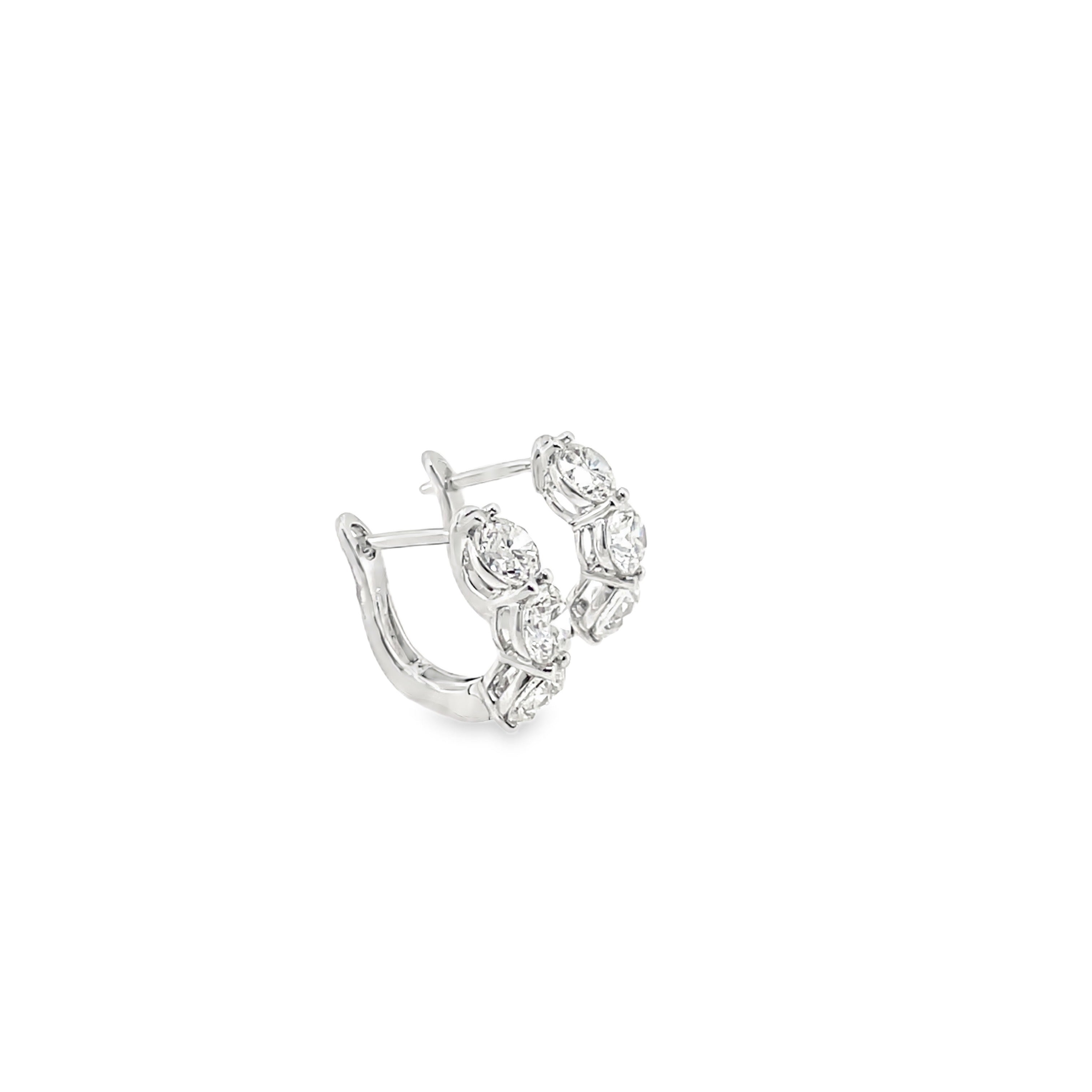 White Gold Three-Stone Diamond Hoop Earrings