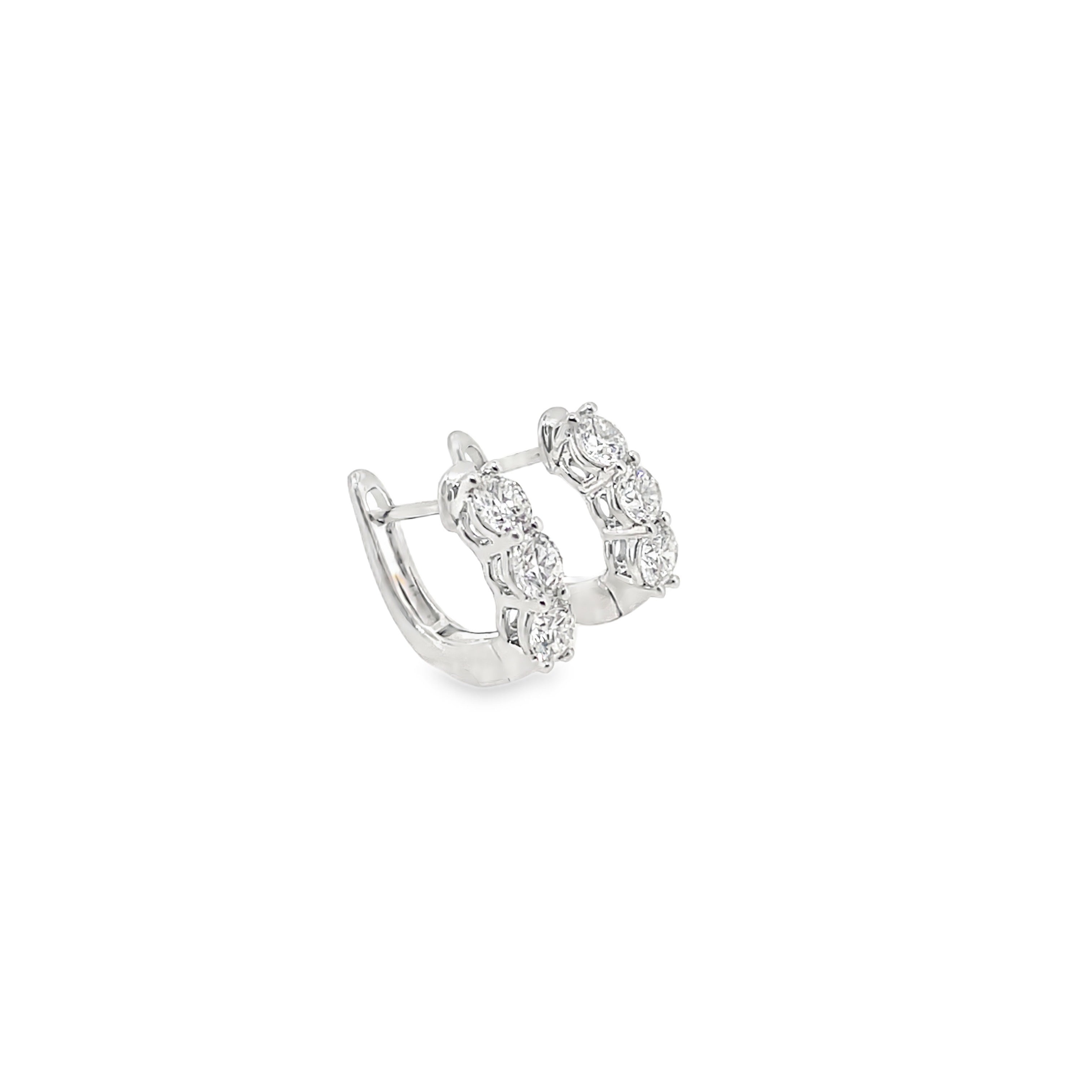 White Gold Three-Stone Diamond Hoop Earrings