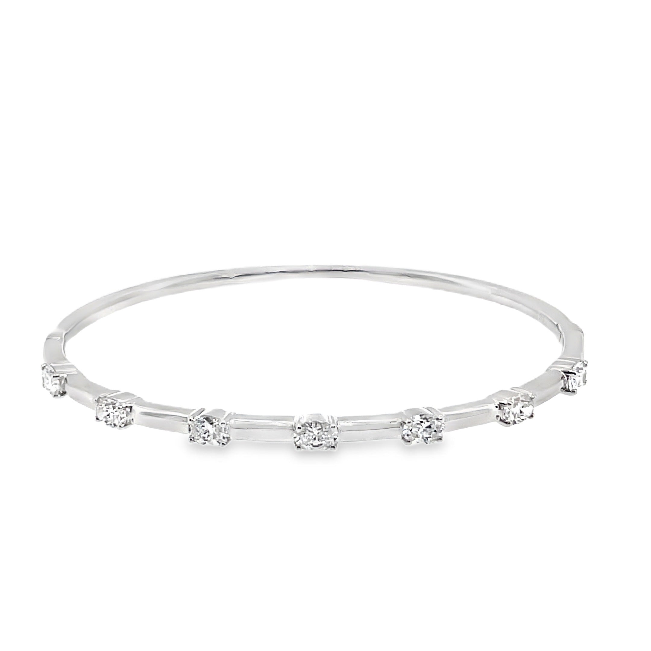 Diamond Station Bangle in White Gold