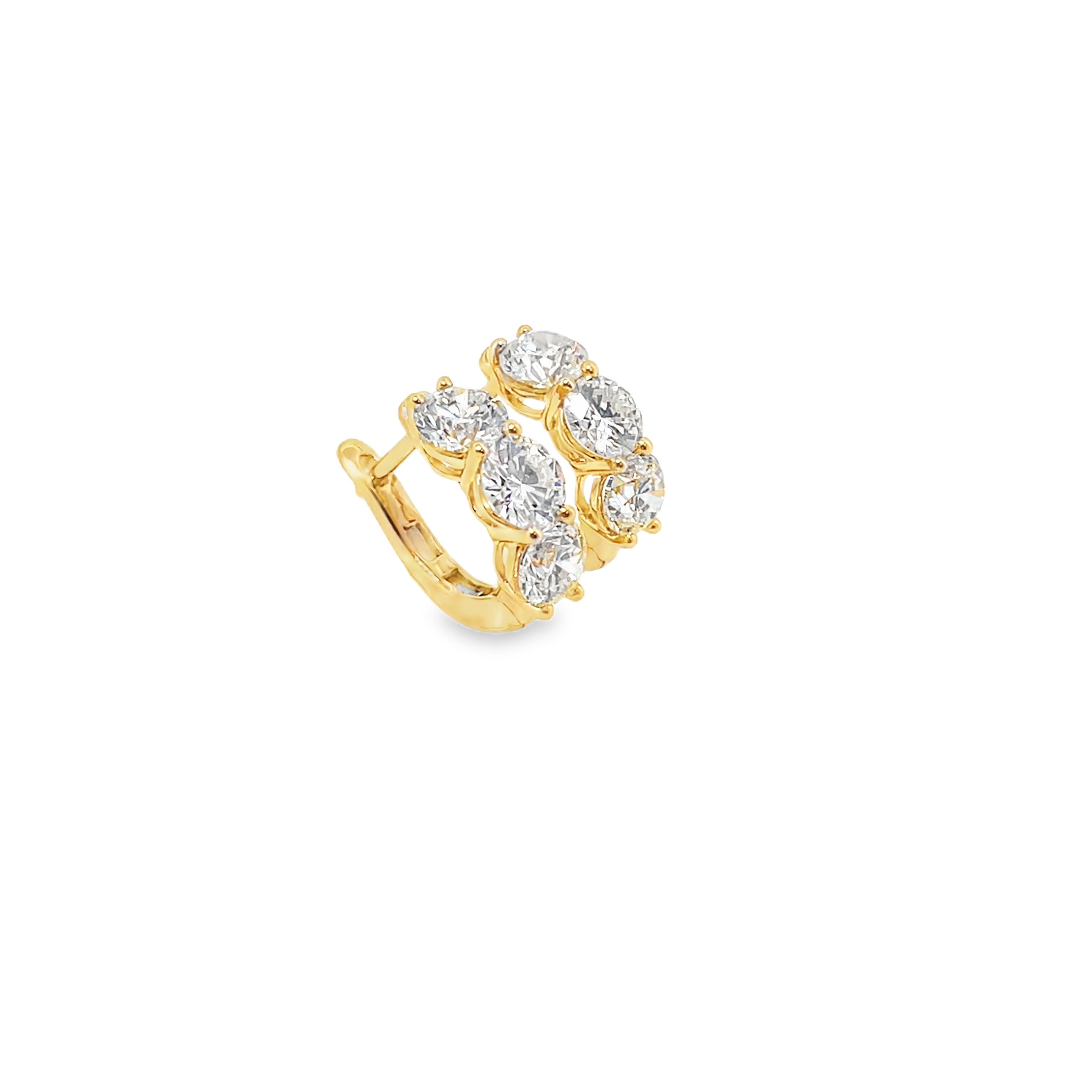 Yellow Gold Three-Stone Diamond Hoop Earrings