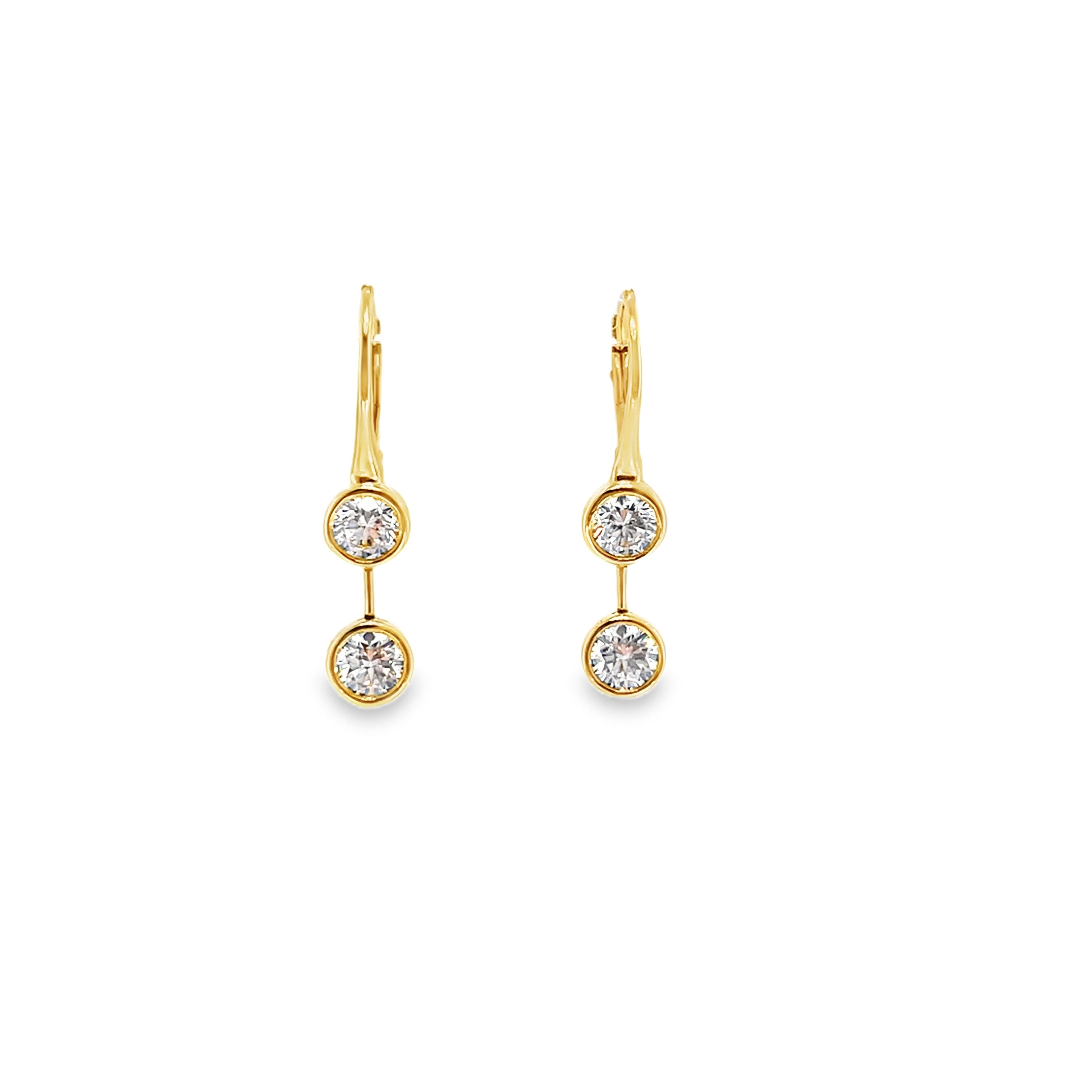 Two-Stone Diamond Drop Earrings in Yellow Gold