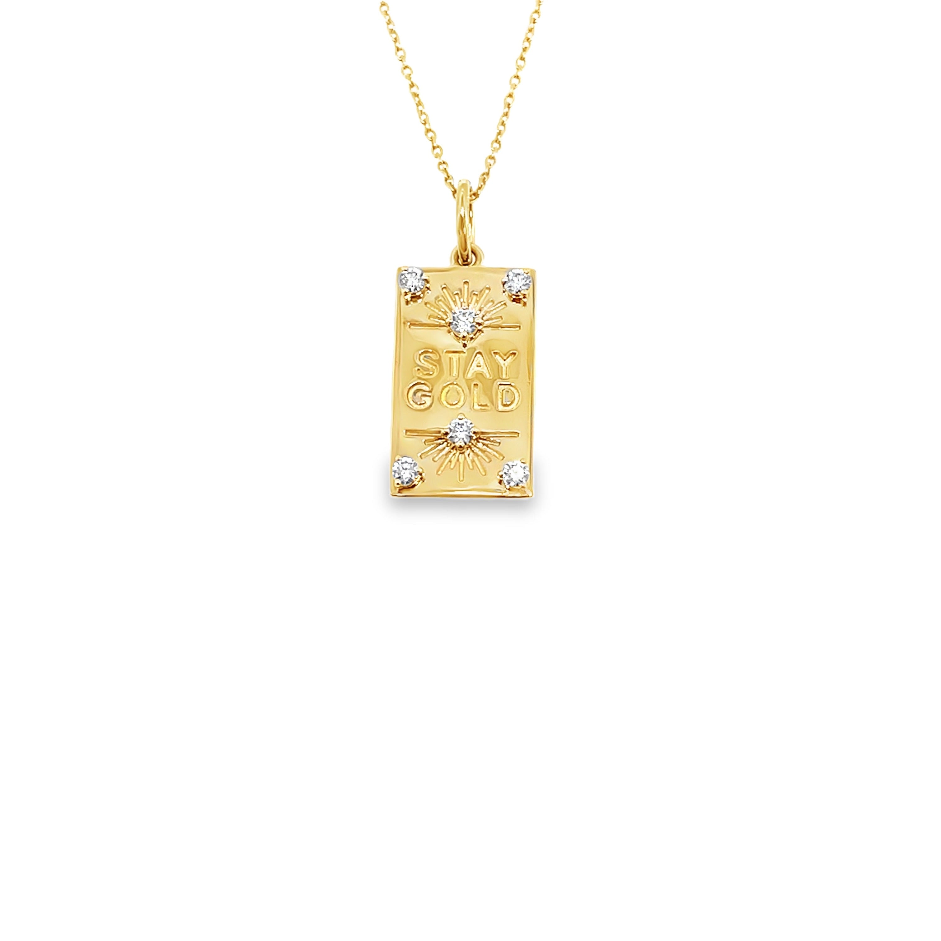 Yellow Gold 'Stay Gold' Diamond Charm Necklace