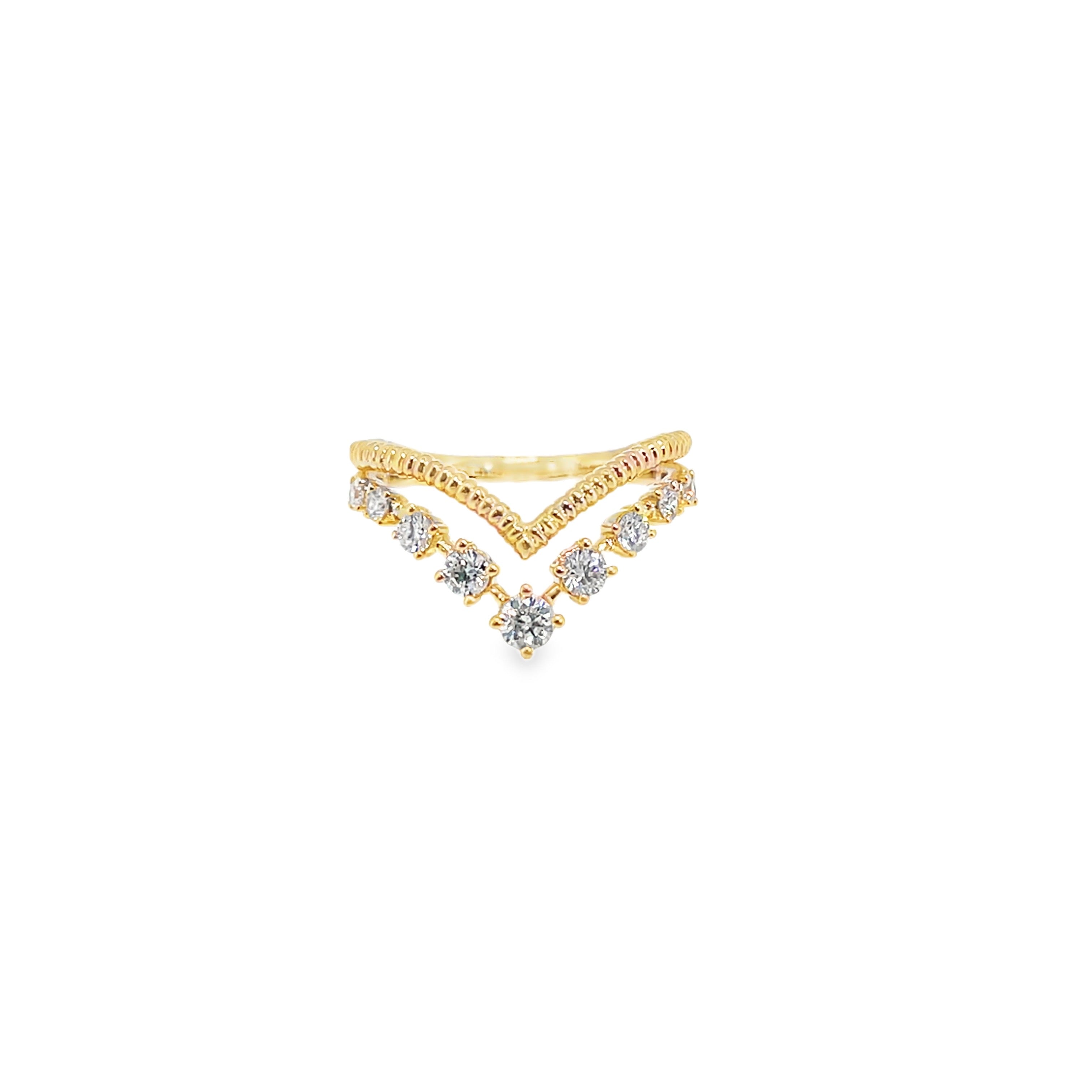 Yellow Gold Diamond Double Chevron Stackable Ring