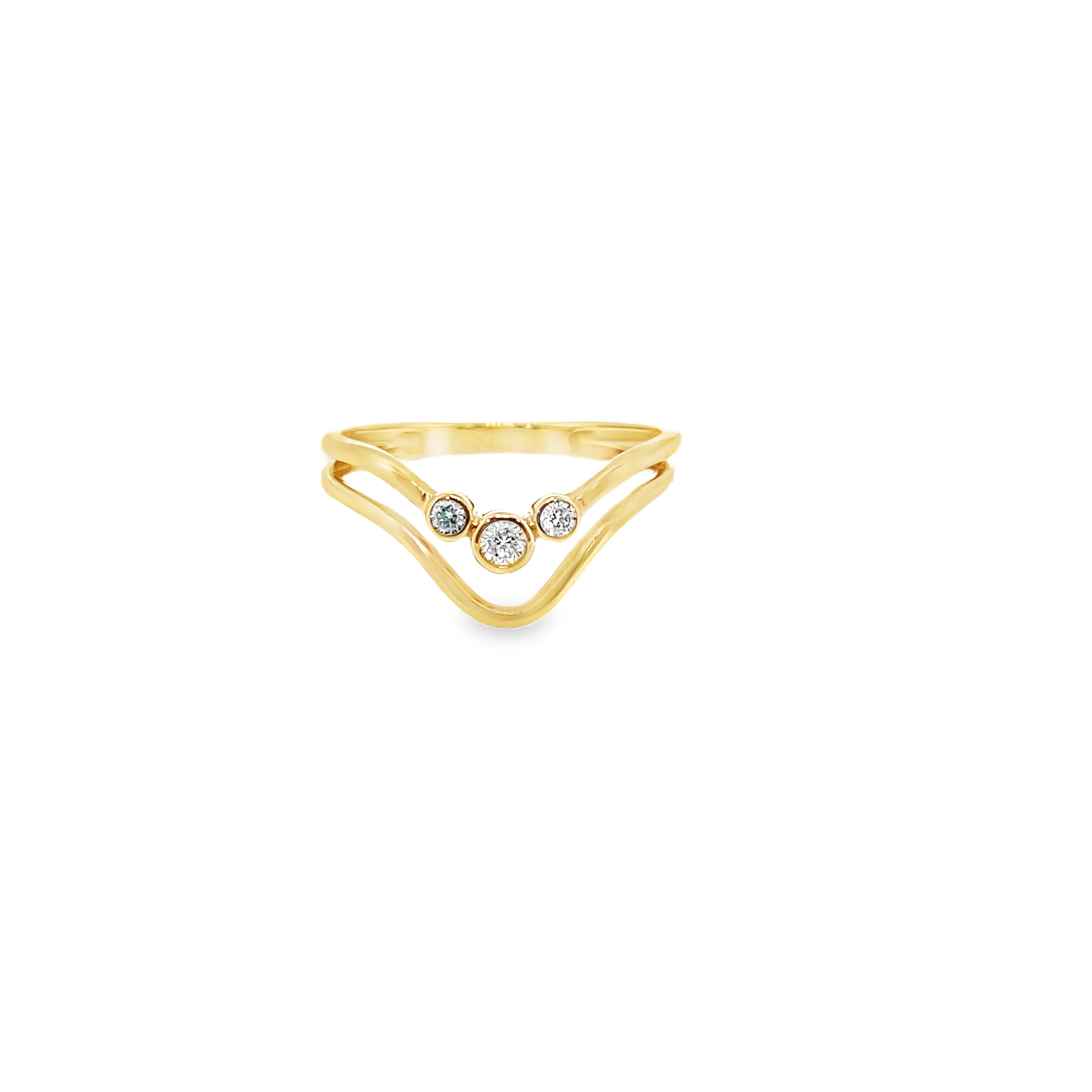Yellow Gold Diamond Double Chevron Stackable Ring