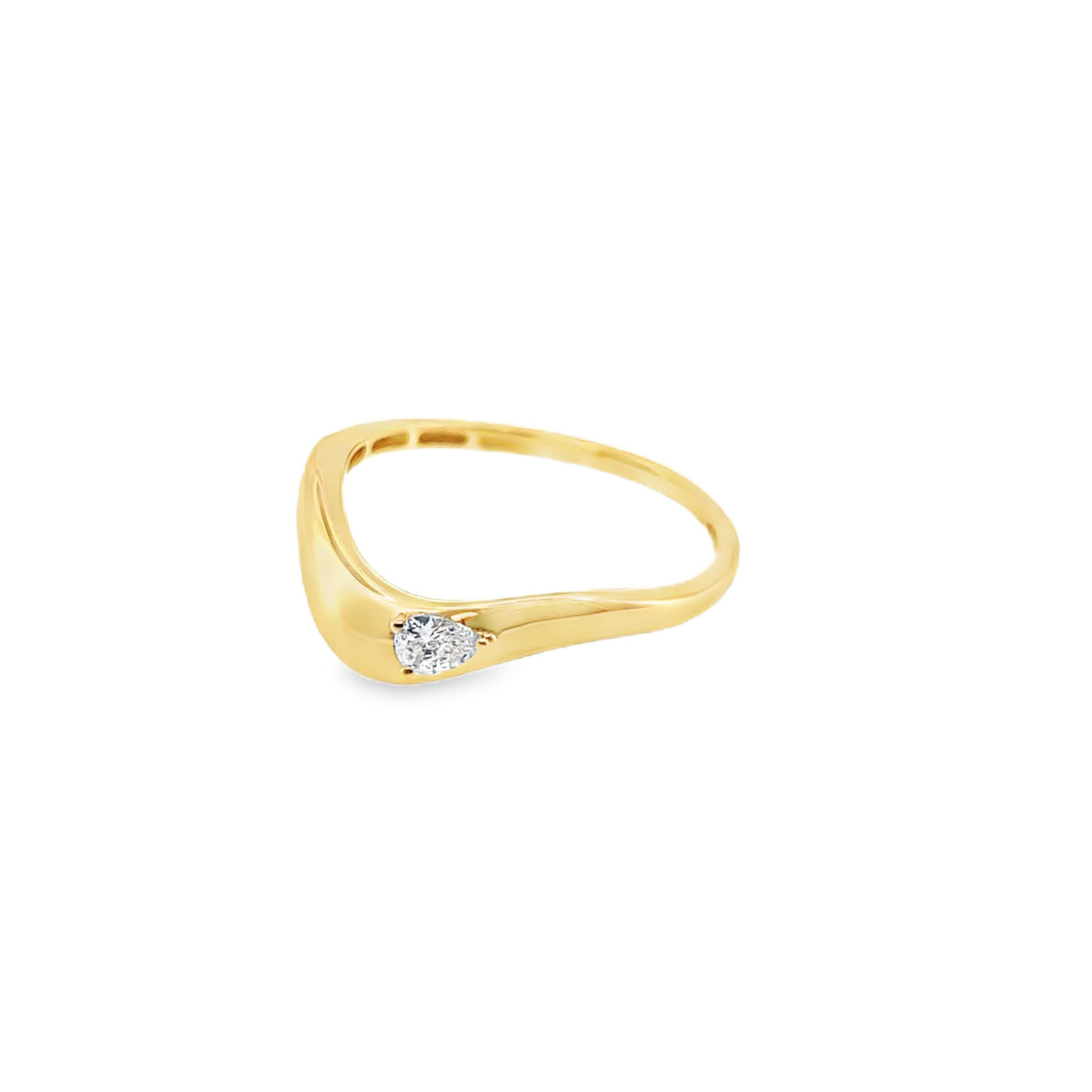 Curved Yellow Gold Pear Diamond Band Ring